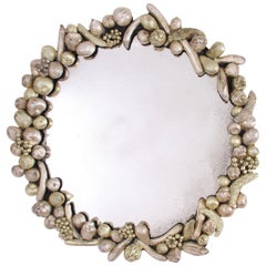 1960s English Large Artisan Circular Fruit Mirror