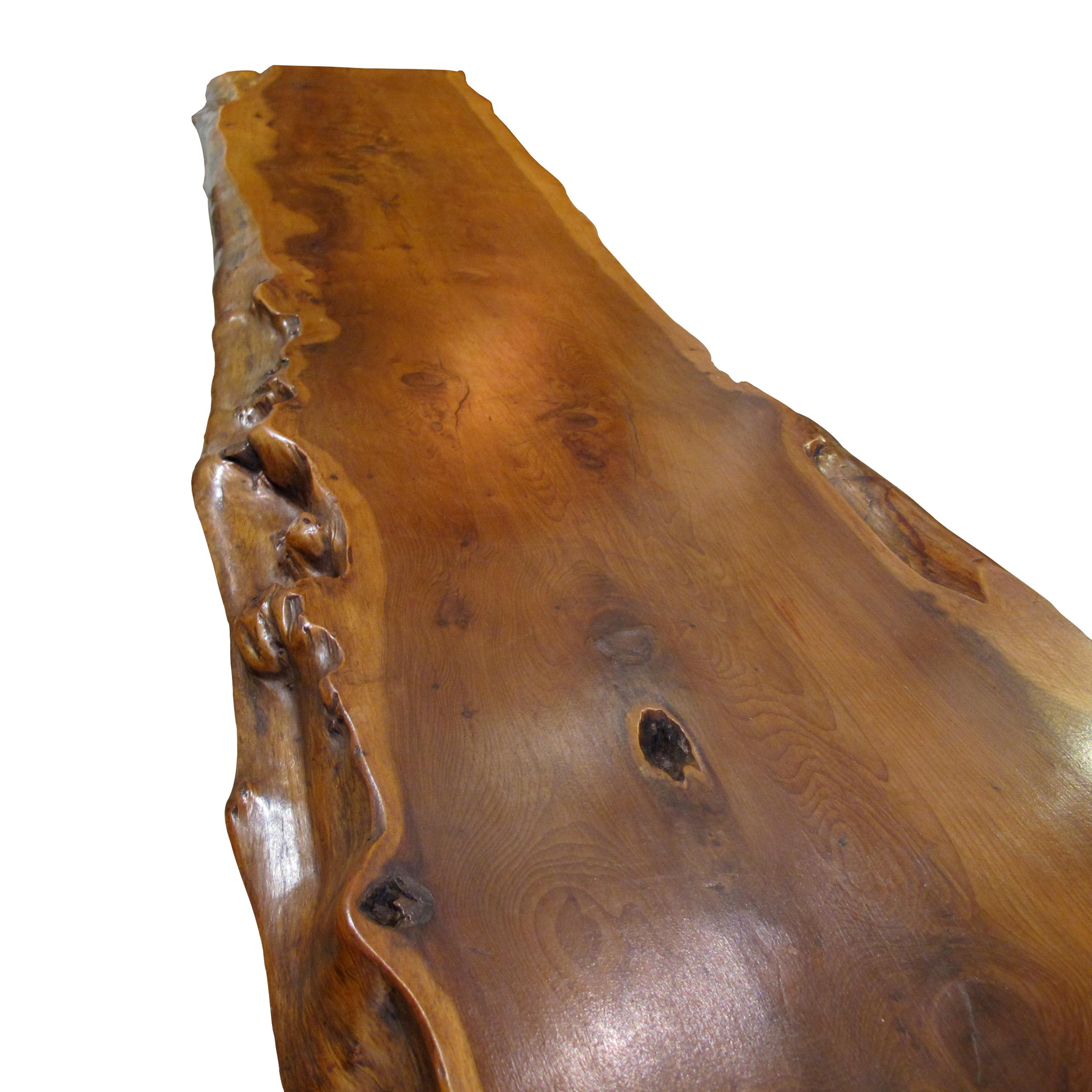 Mid-20th Century 1960s English Live Edge Yew Wood Bench attributed to Reynolds Of Ludlow