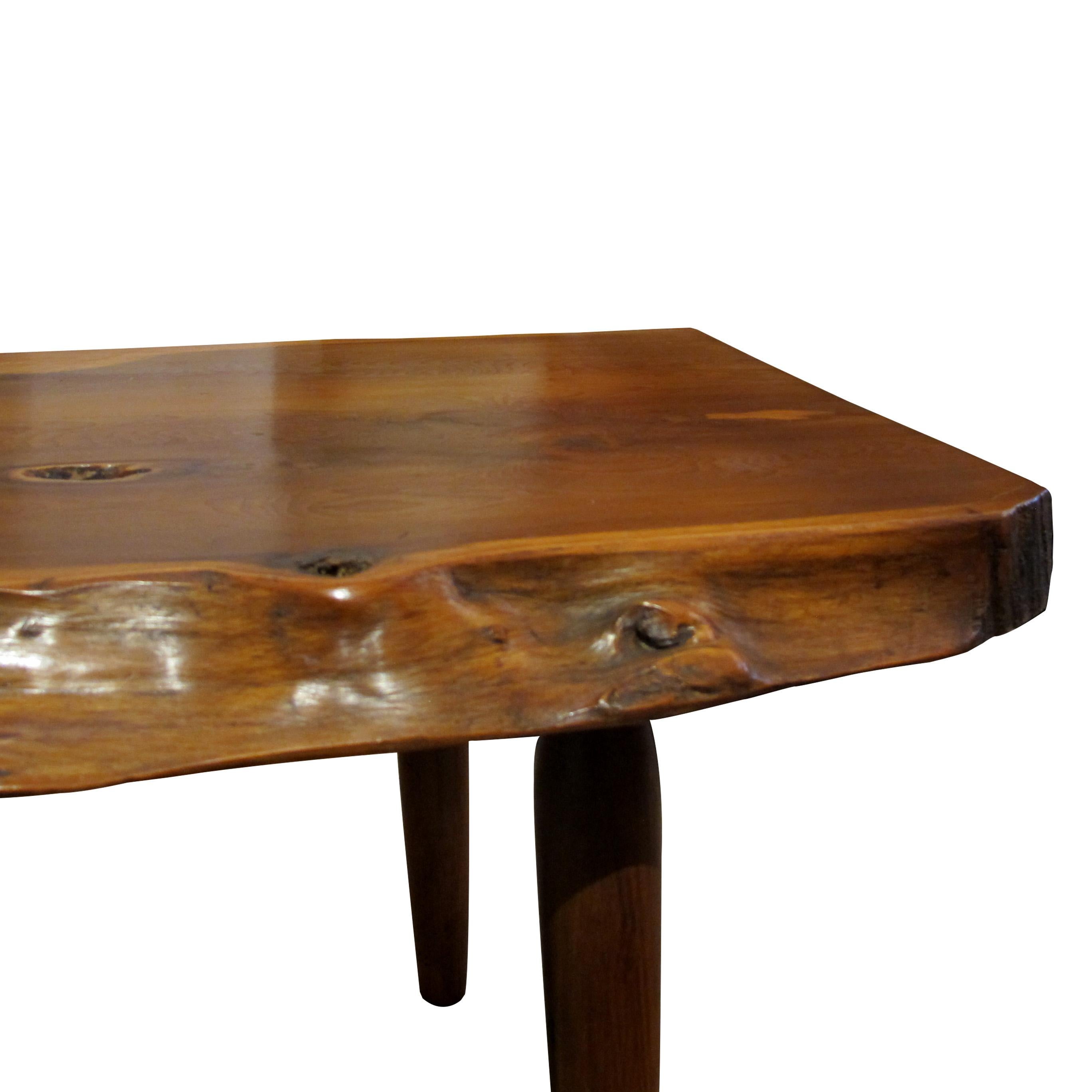 1960s English Live Edge Yew Wood Bench attributed to Reynolds Of Ludlow 1