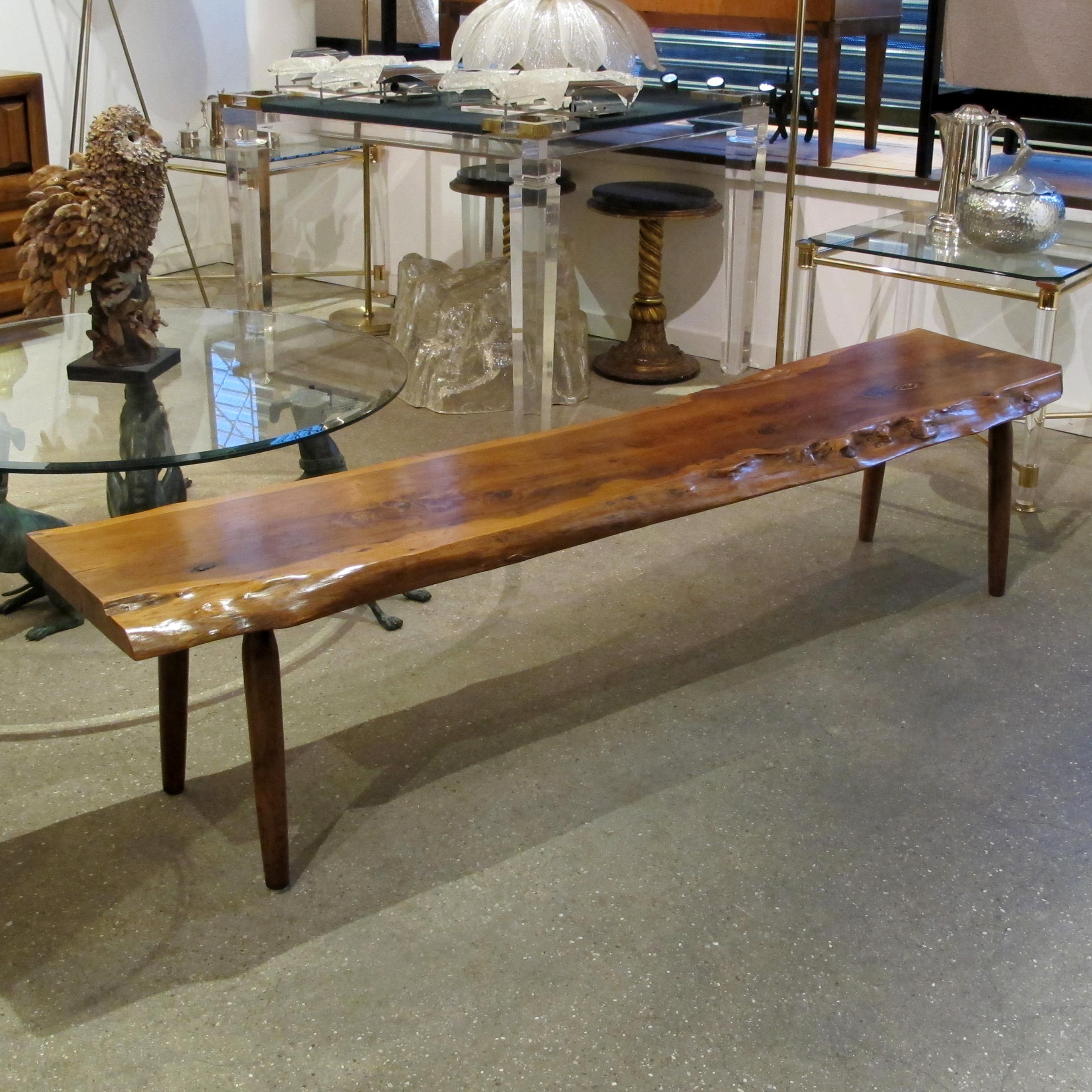 1960s English Live Edge Yew Wood Bench attributed to Reynolds Of Ludlow 2