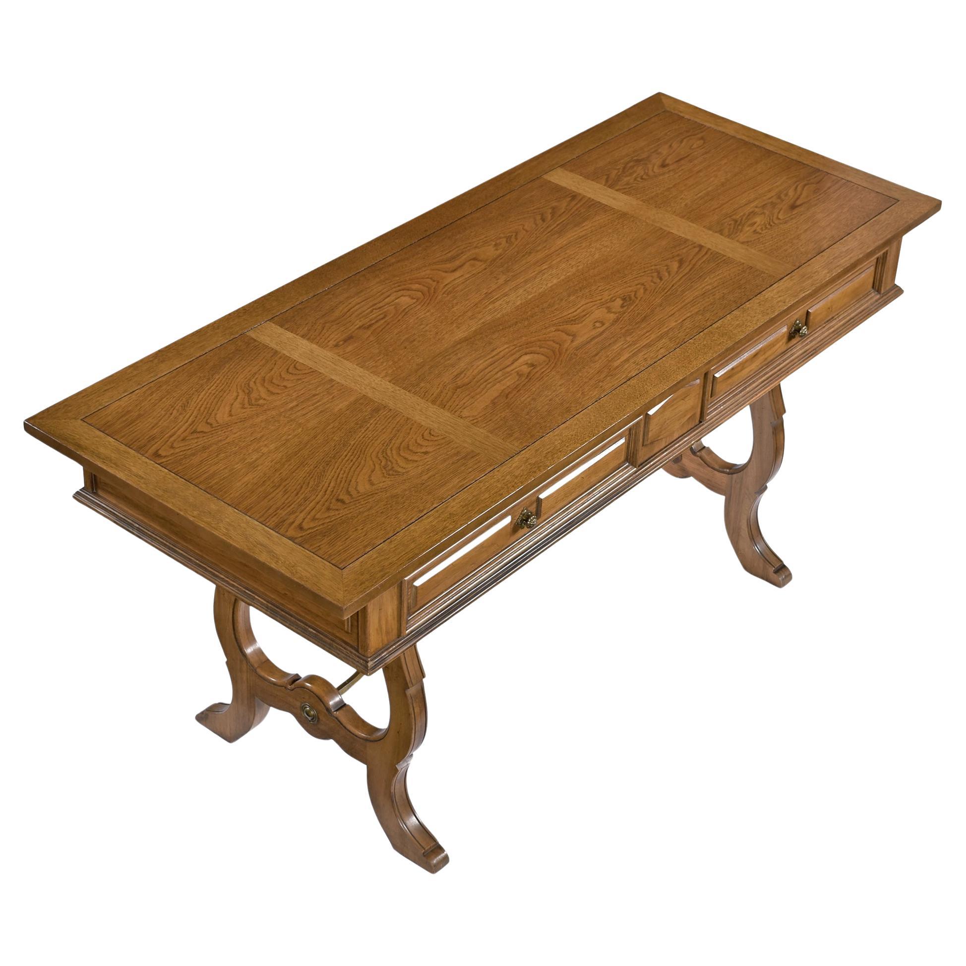American 1960's English Regency Style Pecan Desk Console by Thomasville For Sale
