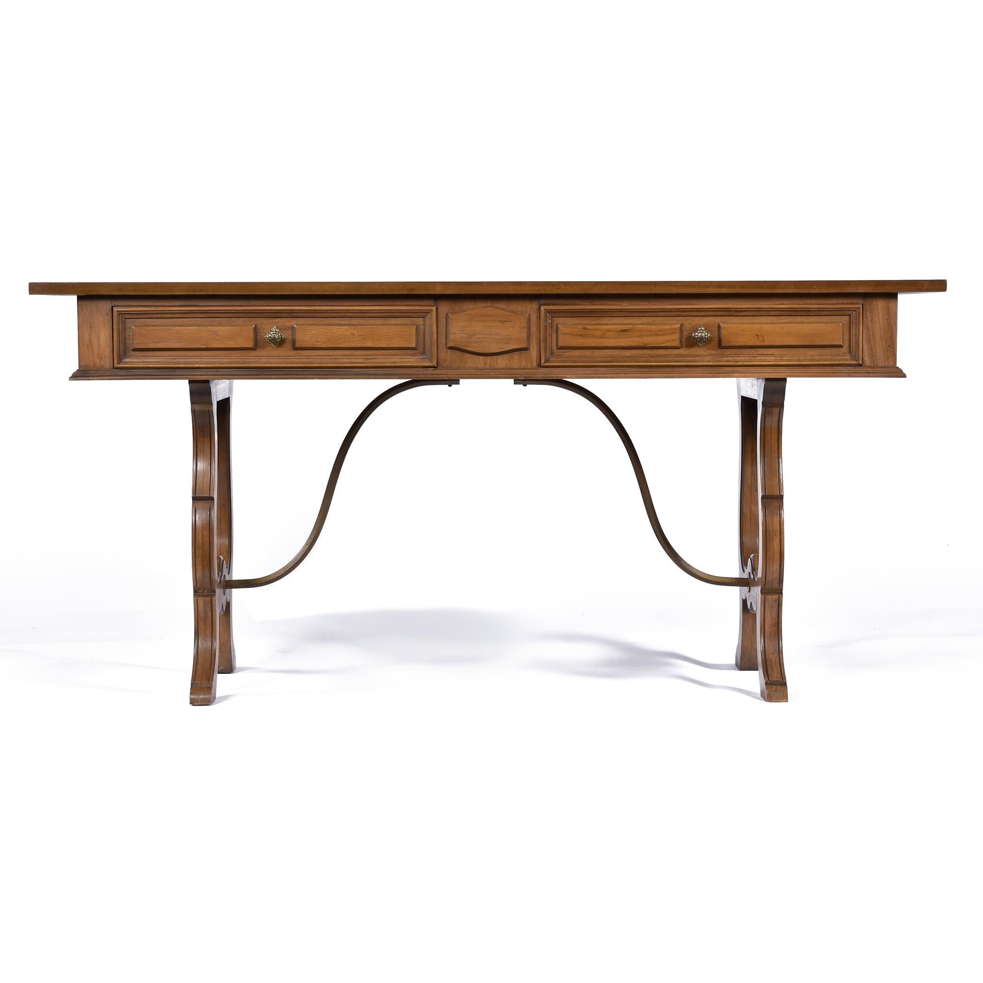 1960's English Regency Style Pecan Desk Console by Thomasville In Excellent Condition For Sale In Chattanooga, TN