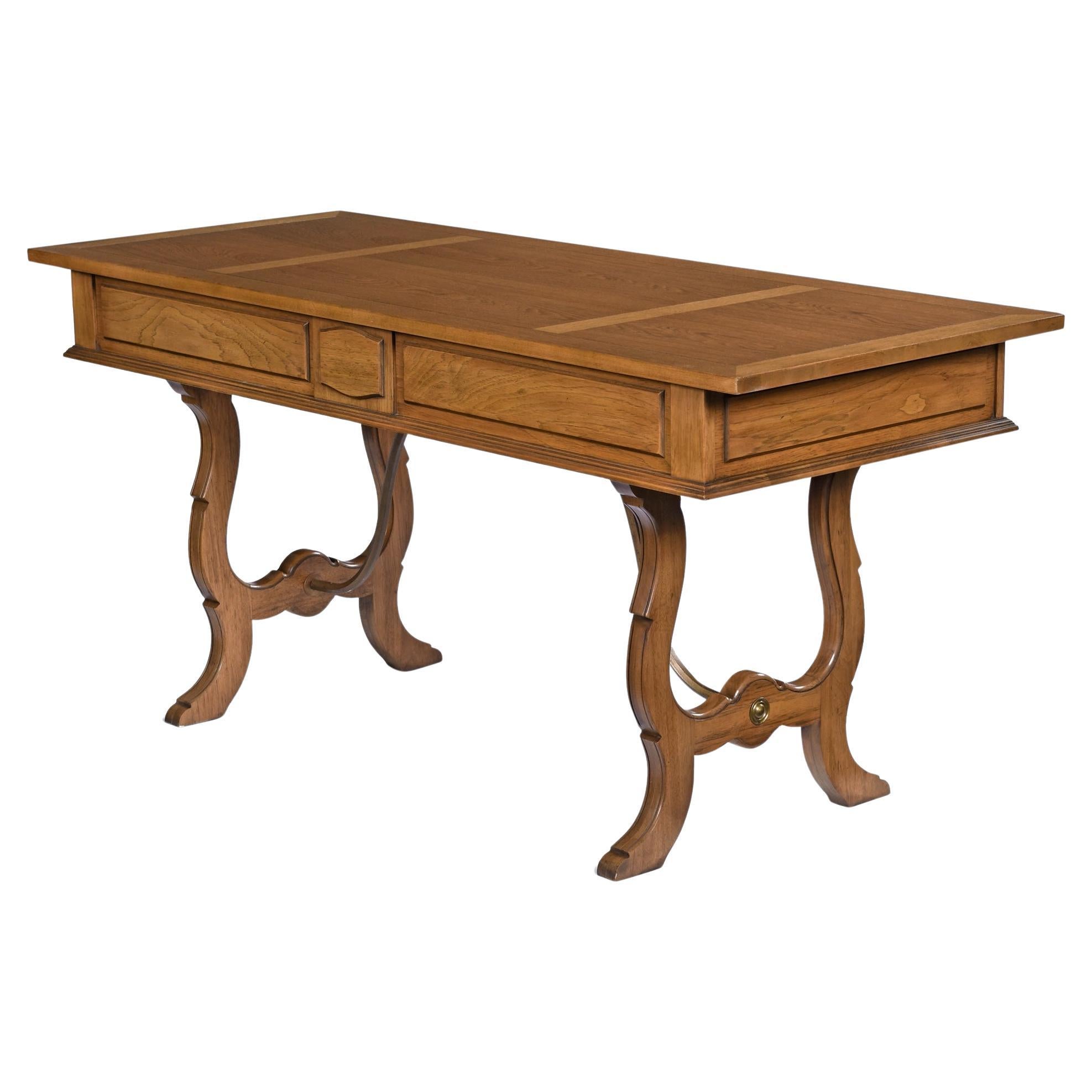 Mid-20th Century 1960's English Regency Style Pecan Desk Console by Thomasville For Sale