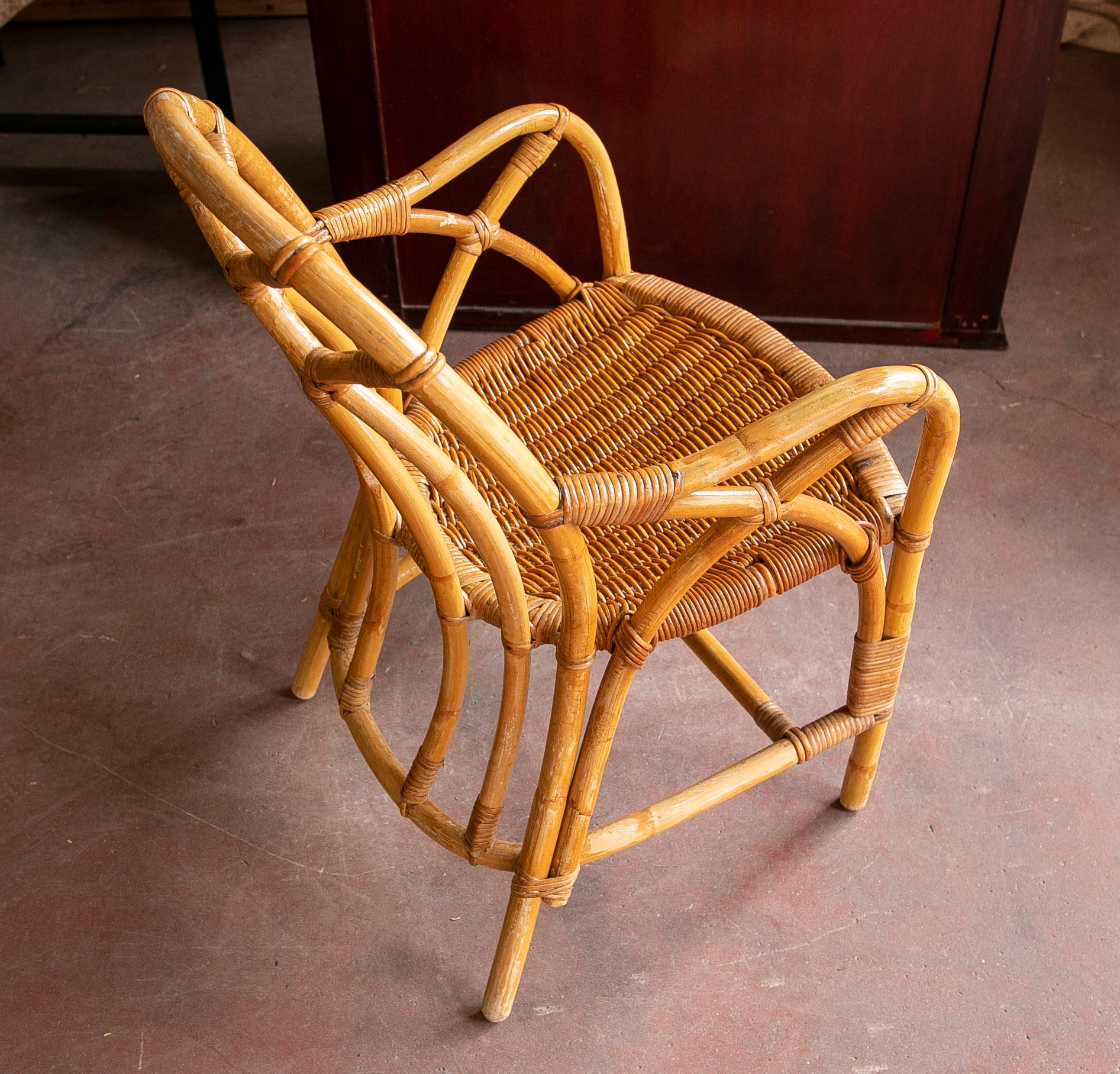 1960s English Set of Four Wicker Armchairs For Sale 6