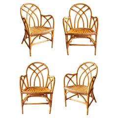 Ensemble de quatre fauteuils en osier anglais des années 1960