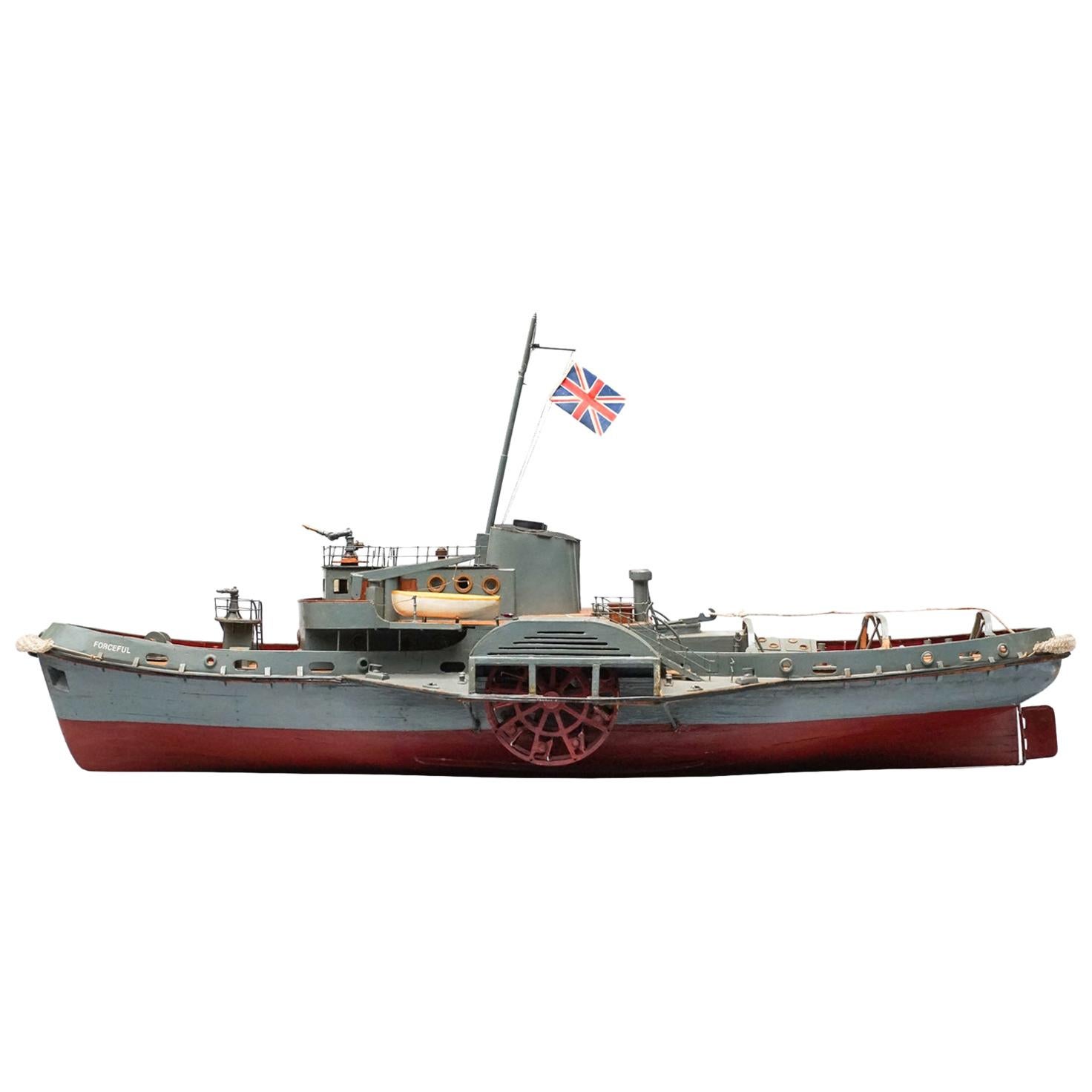 1960s English Wooden Model of the 'Forceful in Portsmouth' Paddle Wheel Boat For Sale