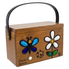 1960's Enid Collins Flora und Fauna Wood Handtasche