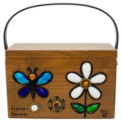 Borsetta in legno Enid Collins Flora e Fauna degli anni '60