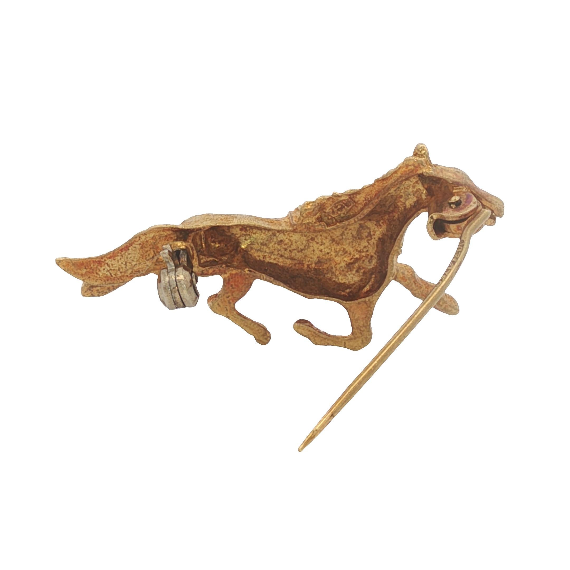 da uomo o donna Spilla a forma di cavallo equestre degli anni '60 in oro giallo 18 carati in vendita
