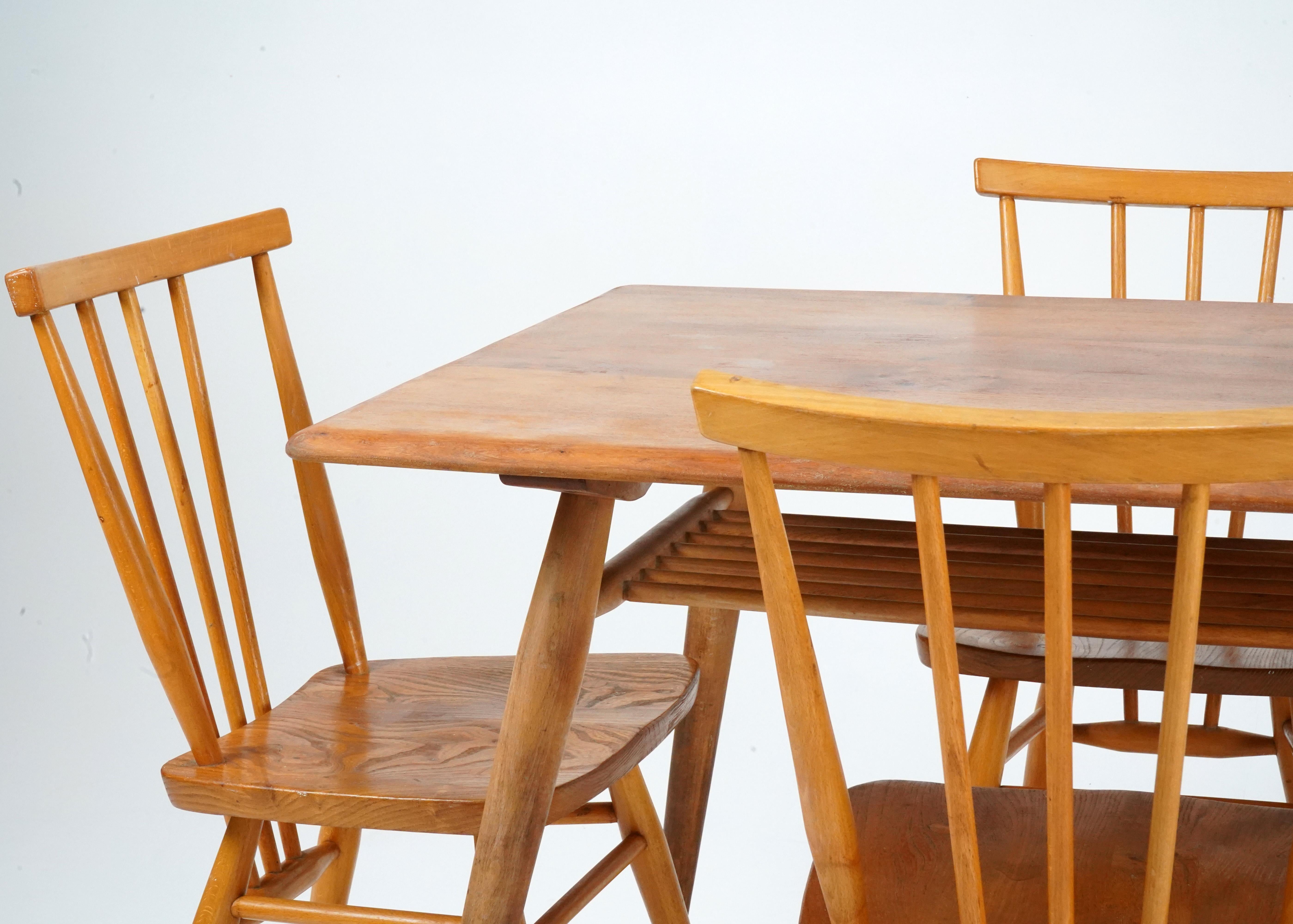 Elm 1960s, Ercol Blonde Breakfast Table & Four All Purpose Chair Set