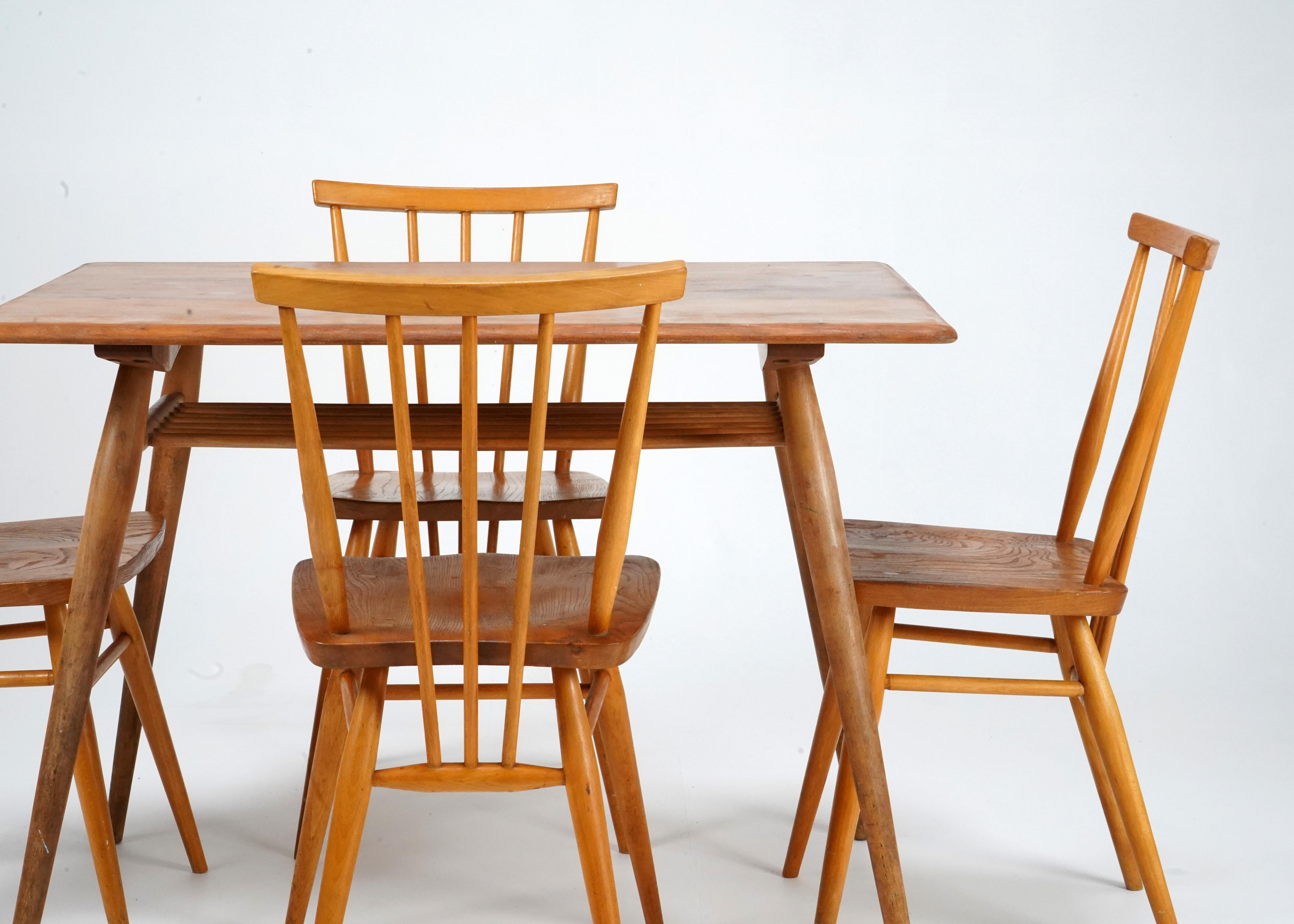 1960s, Ercol Blonde Breakfast Table & Four All Purpose Chair Set 1