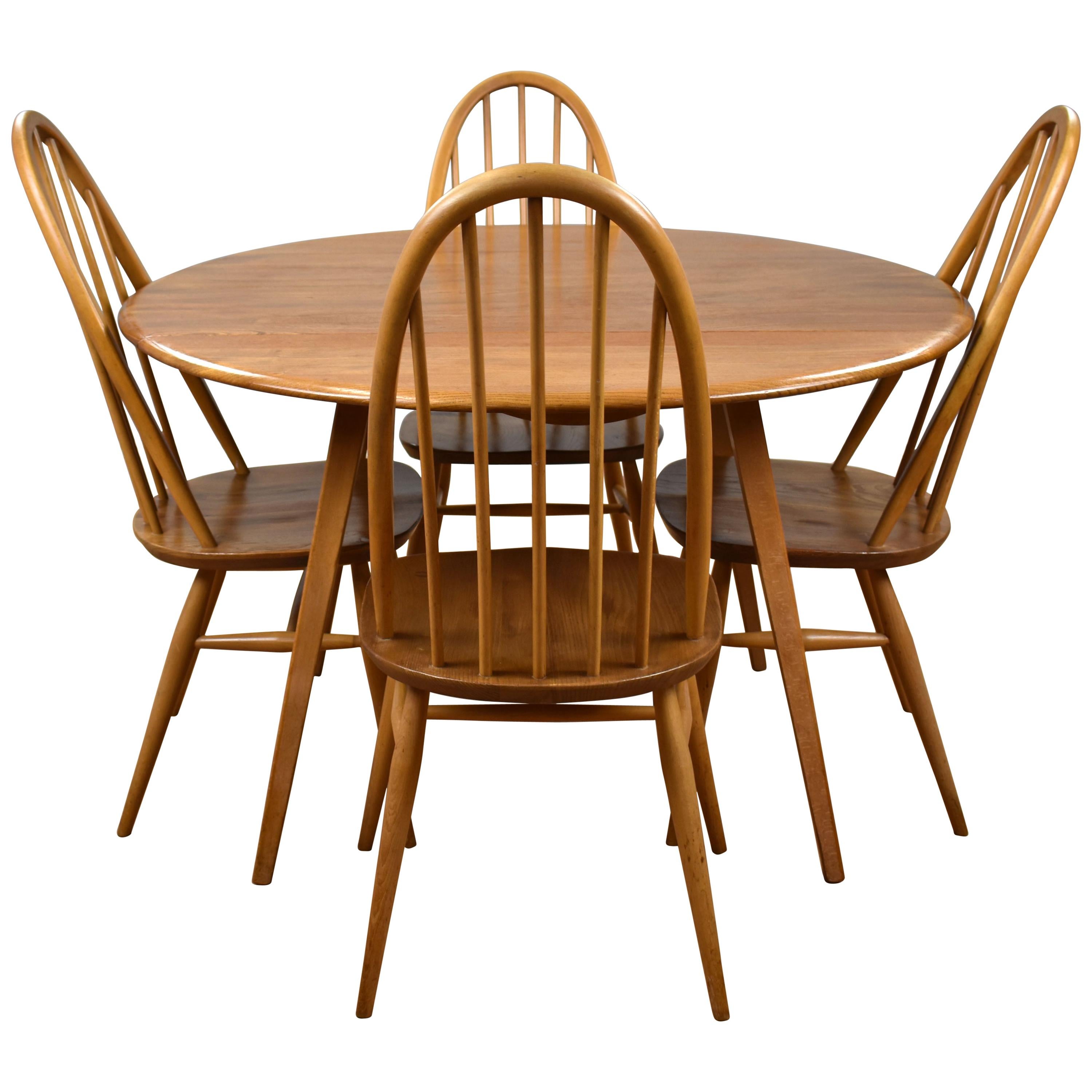 1960s Ercol Elm Table and Four Quaker Style Chairs