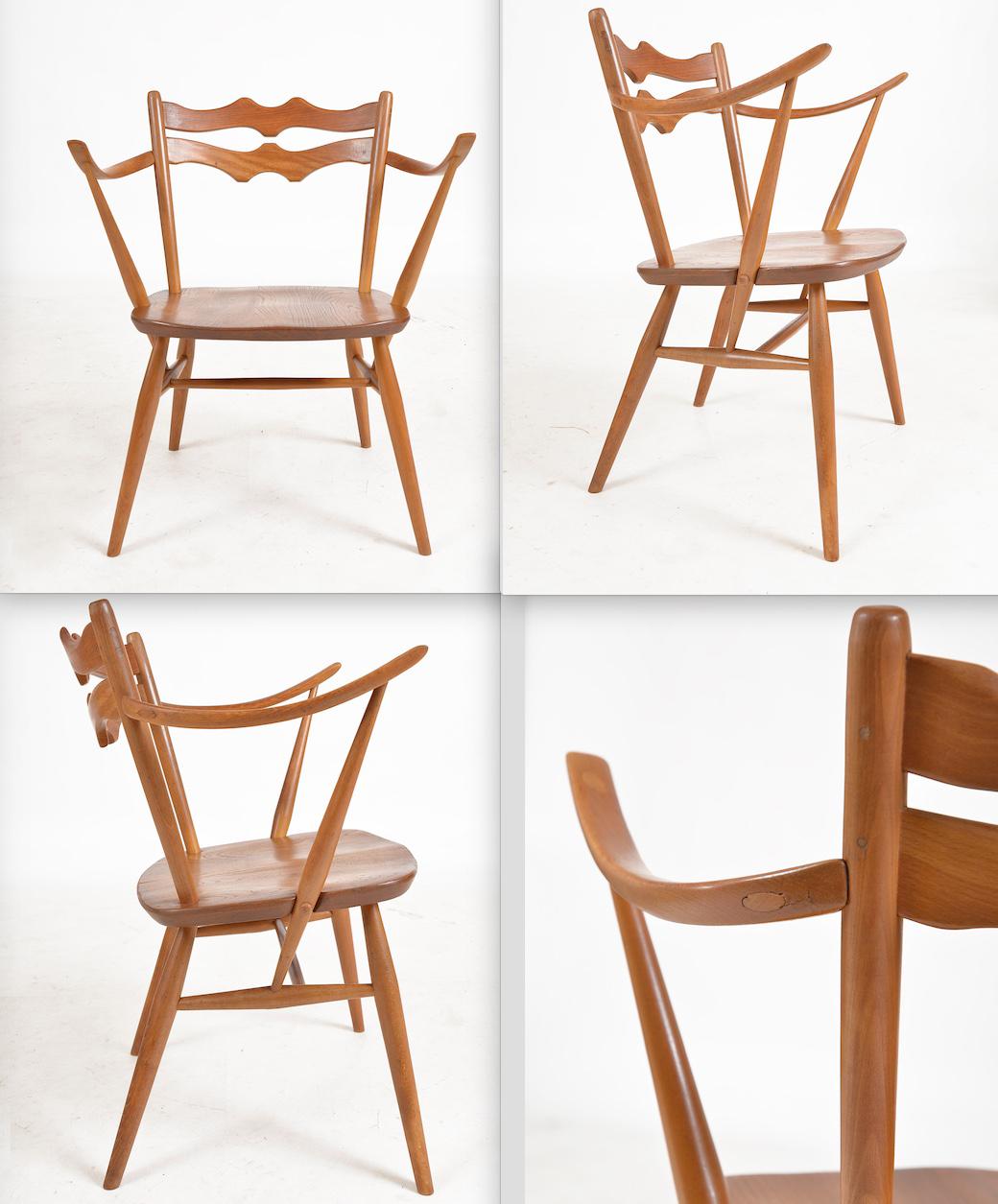 Mid-20th Century 1960s Ercol Set of 8 Windsor Dining Arm Chairs 493 & Large Extending Table 444 For Sale