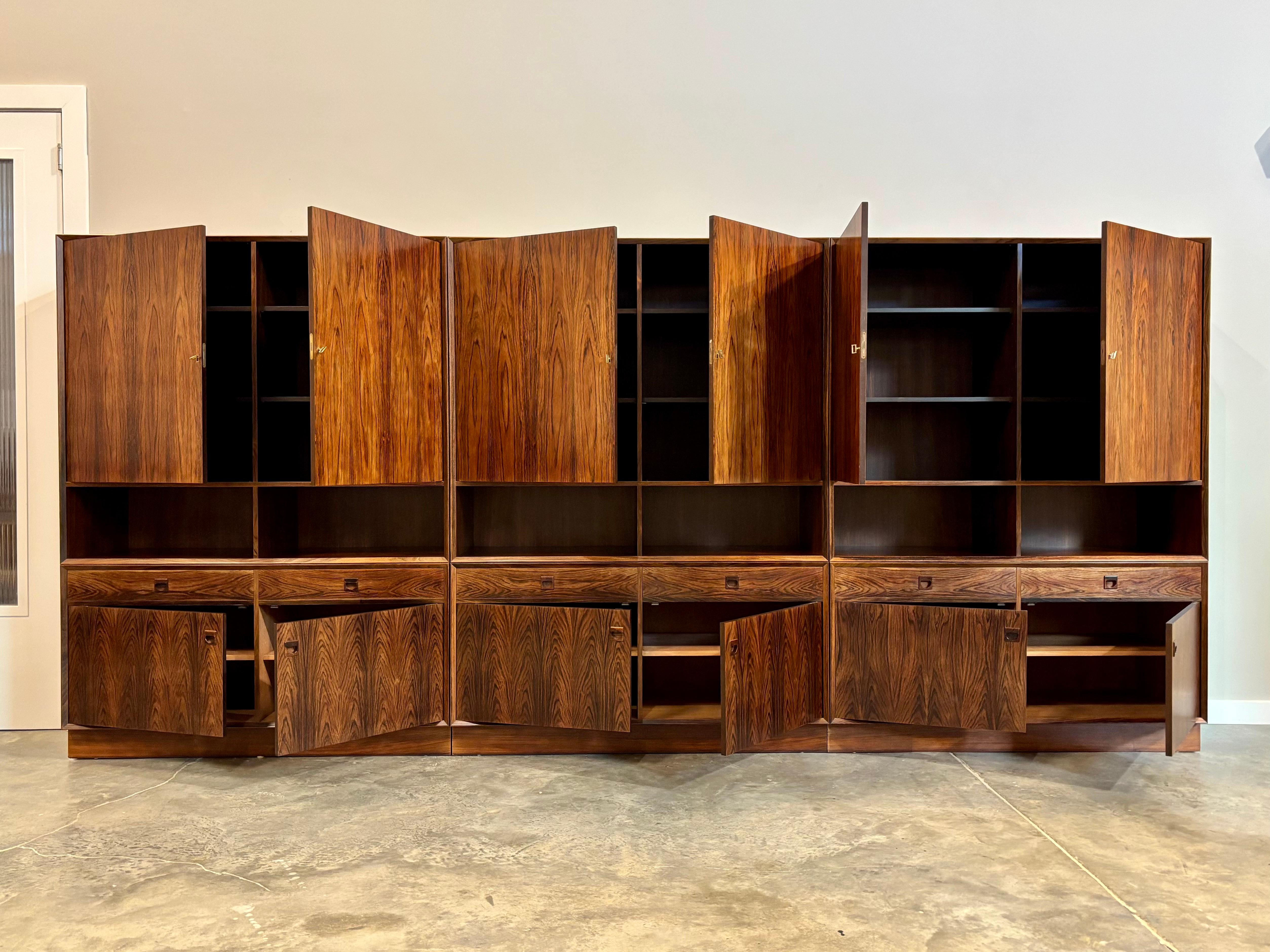 1960s Erik Brouer Three-Bay Rosewood Cabinet System - Danish Modern, 160