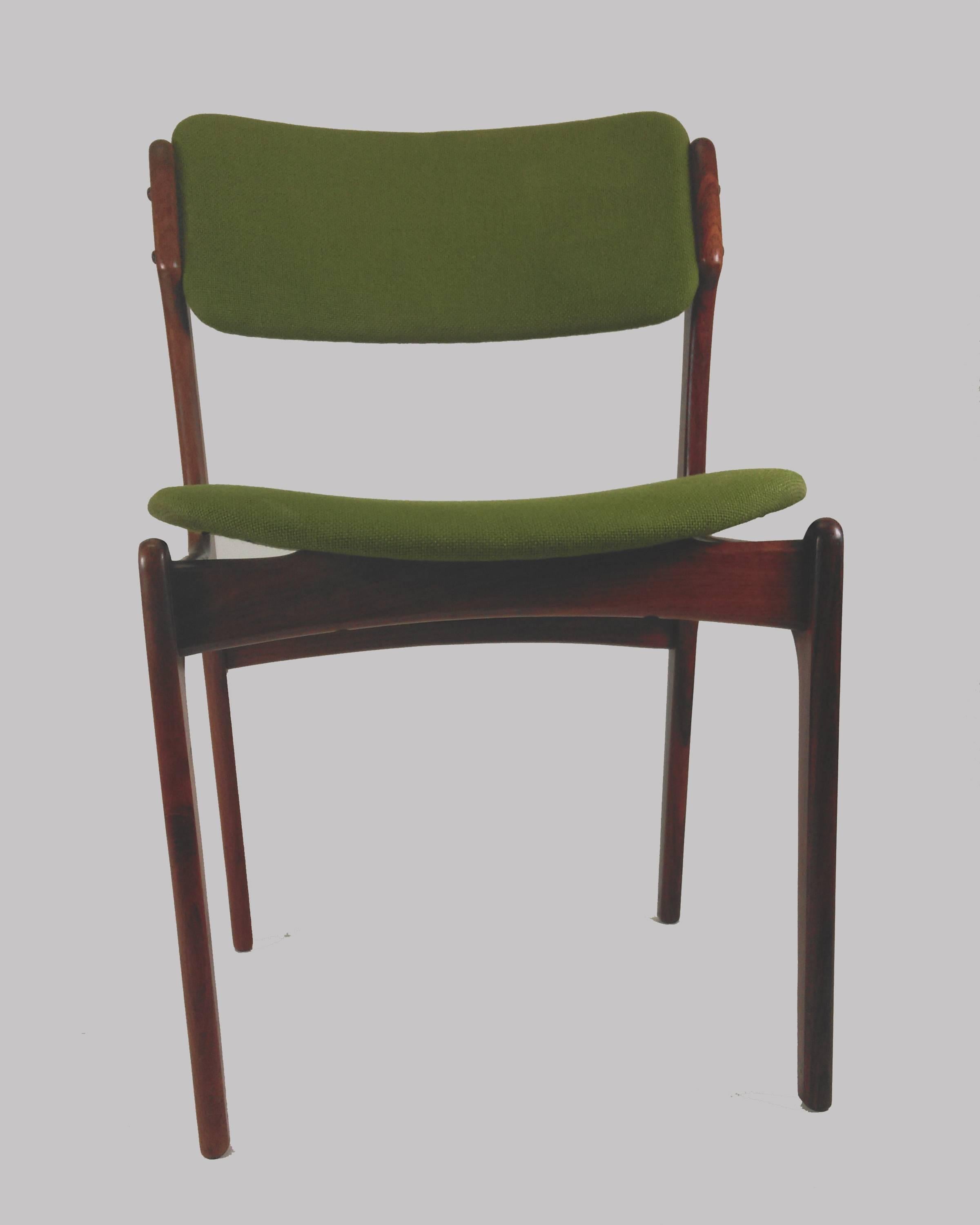 Scandinavian Modern Erik Buch Set of Eight Refinished Rosewood Dining Chairs Inc, Re-Upholstery For Sale