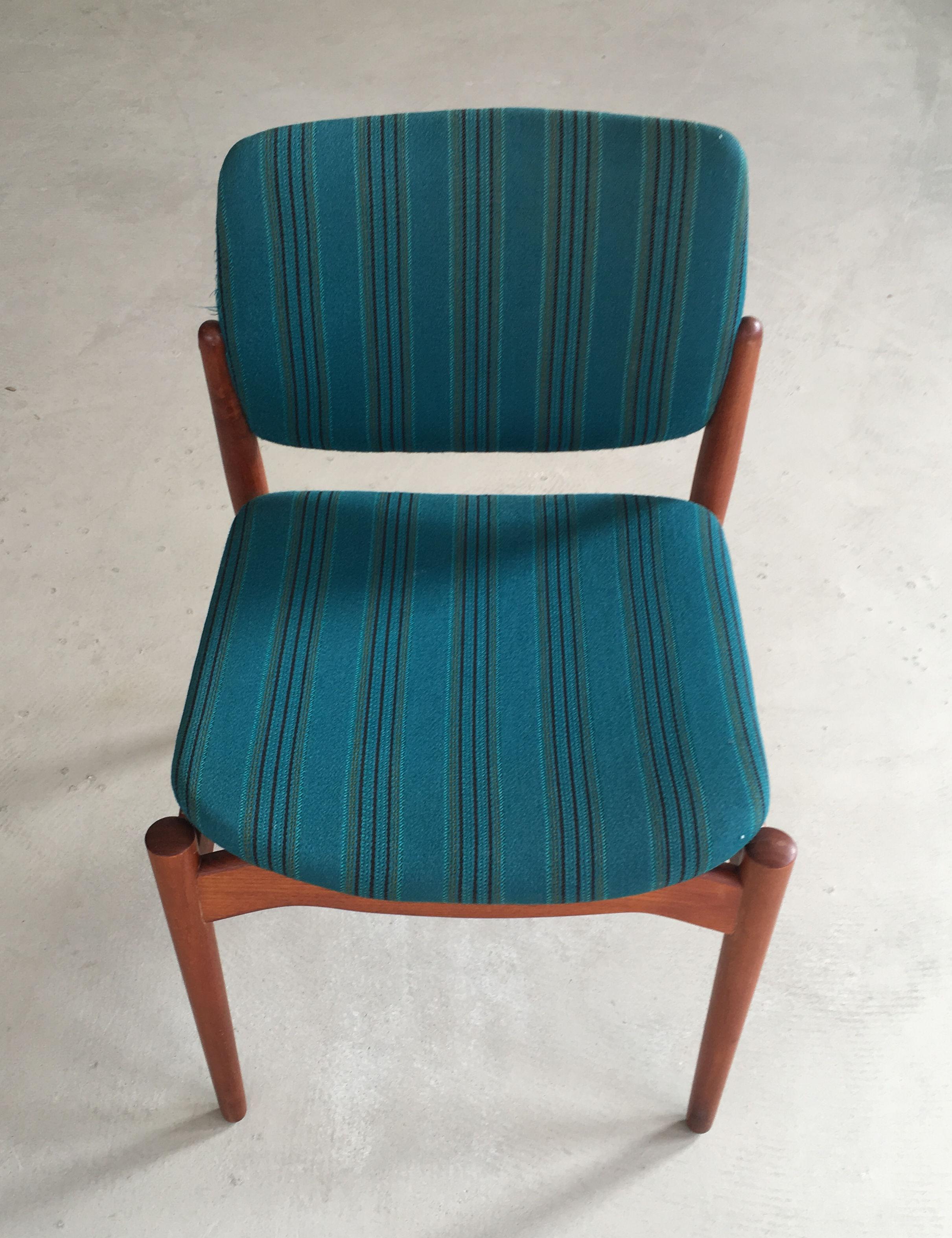 Scandinavian Modern 1960s Erik Buch Set of Four Teak Captain Dining Chairs, Included Reupholstery