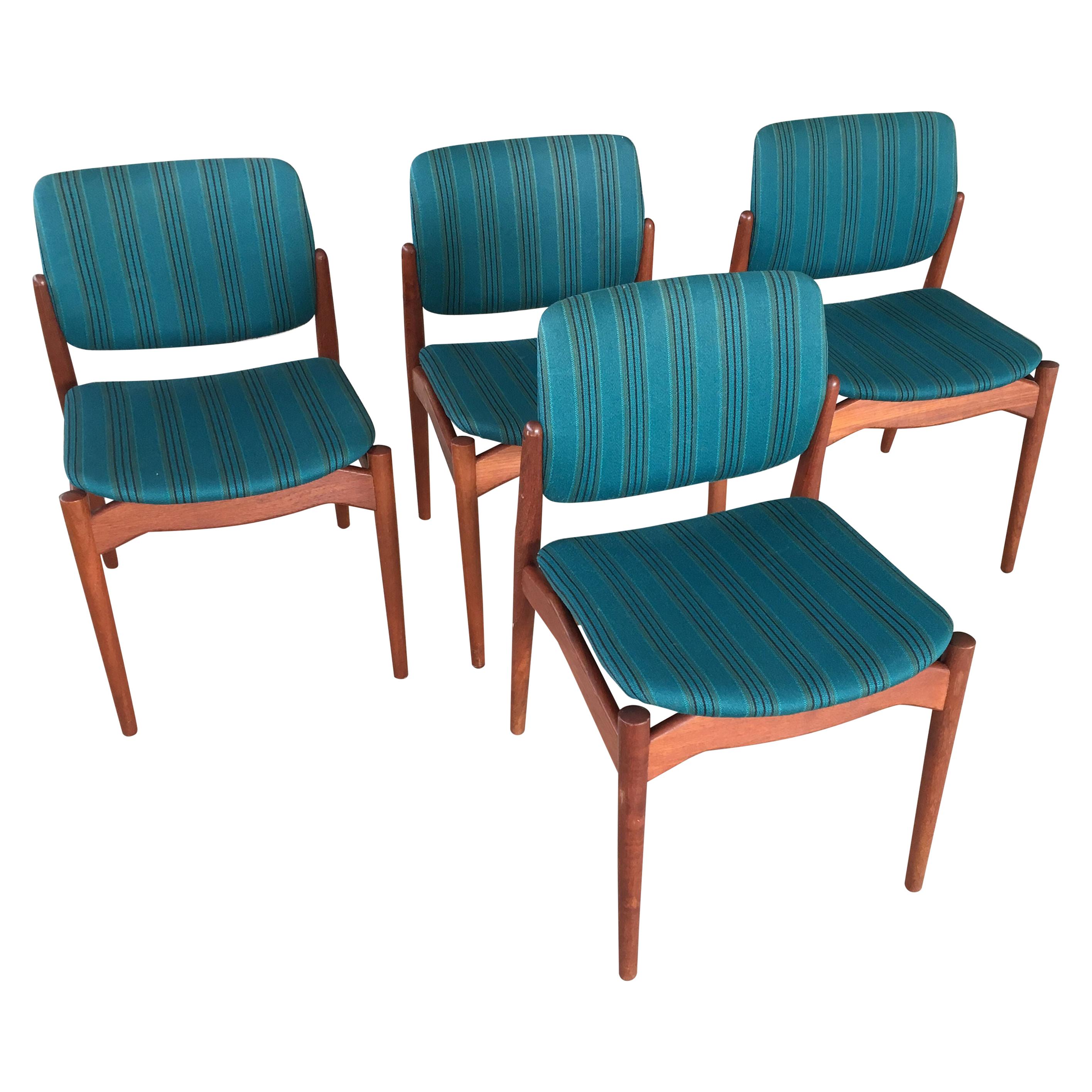 1960s Erik Buch Set of Four Teak Captain Dining Chairs, Included Reupholstery