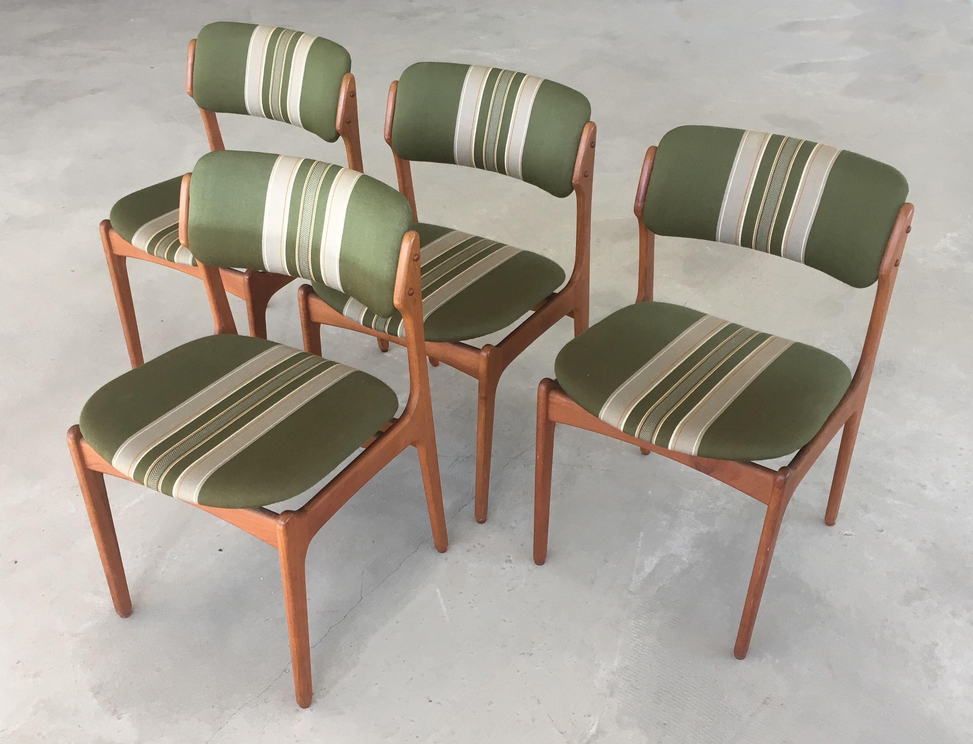 Scandinavian Modern 1960s Erik Buch Set of Four Teak Dining Chairs, Inc. Reupholstery