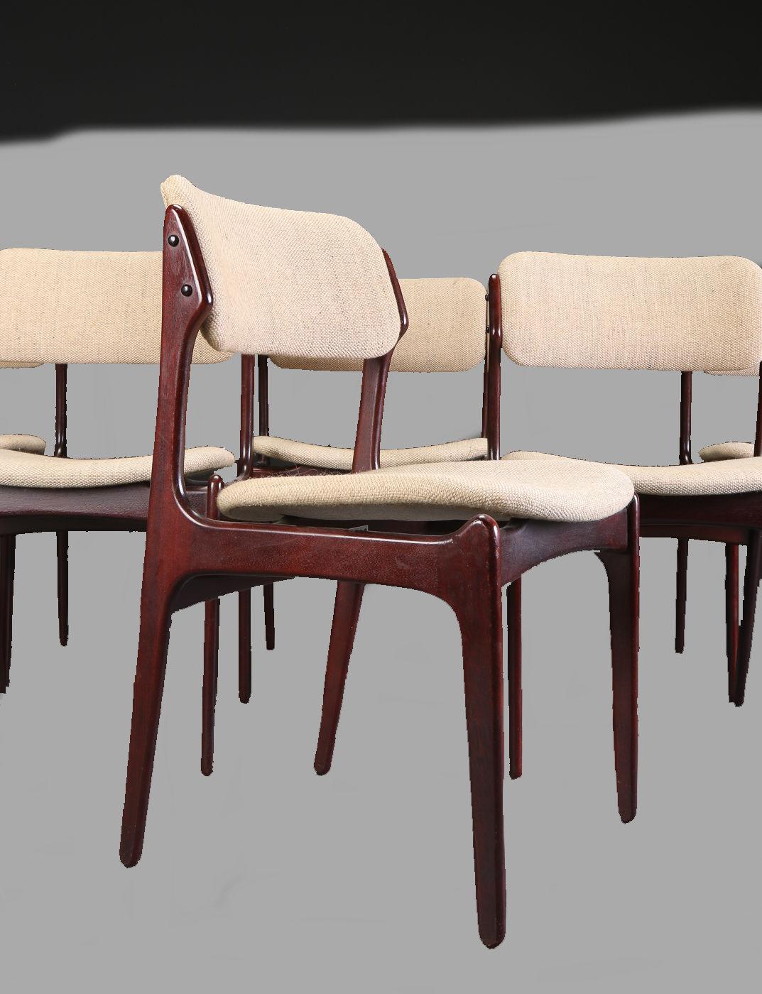 Danish Erik Buch Set of Six Refinished Dining Chairs in Tanned Oak, Inc. Reupholstery For Sale