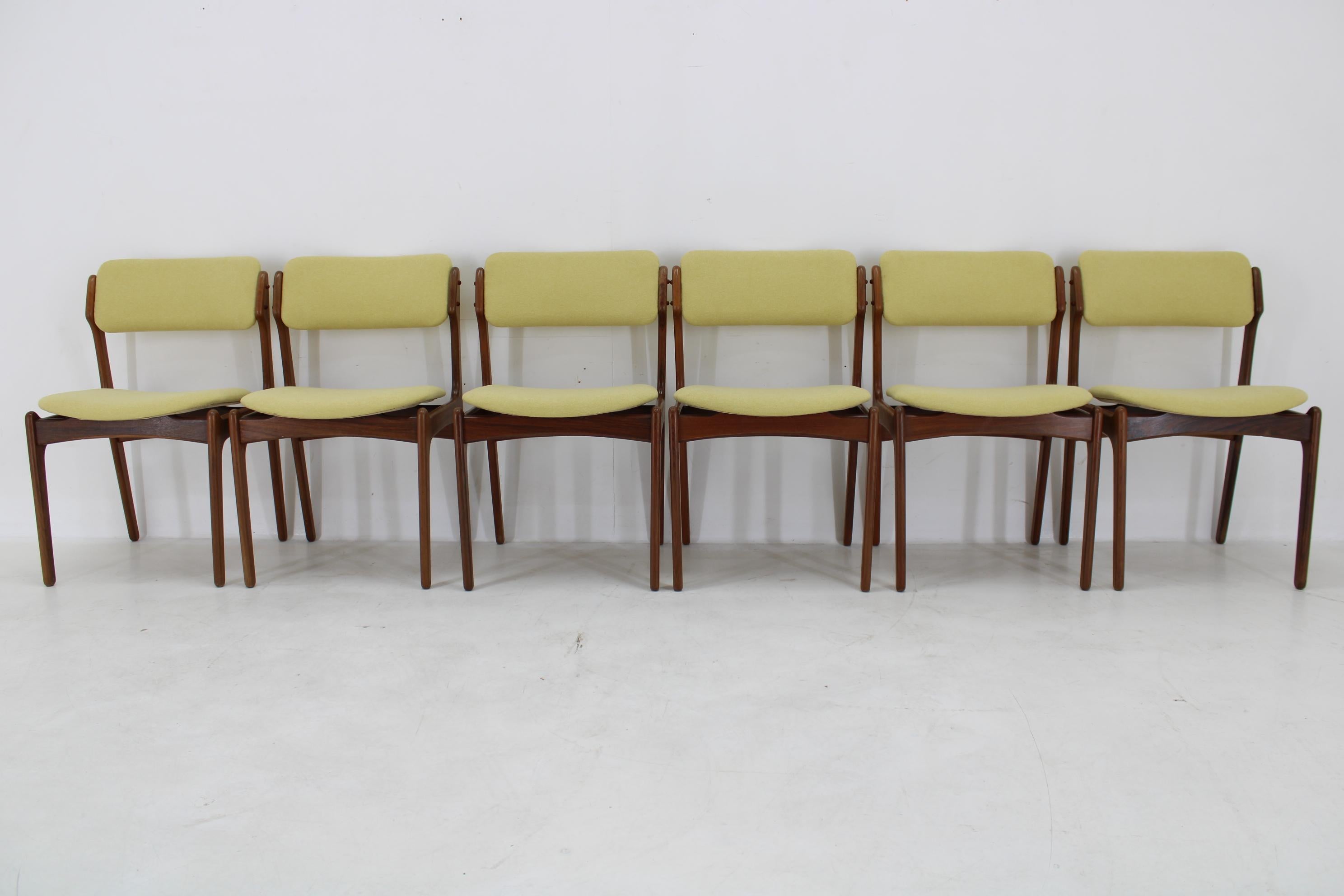 Mid-Century Modern 1960s Erik Buch Set of Six Restored Teak Dining Chairs, Denmark en vente