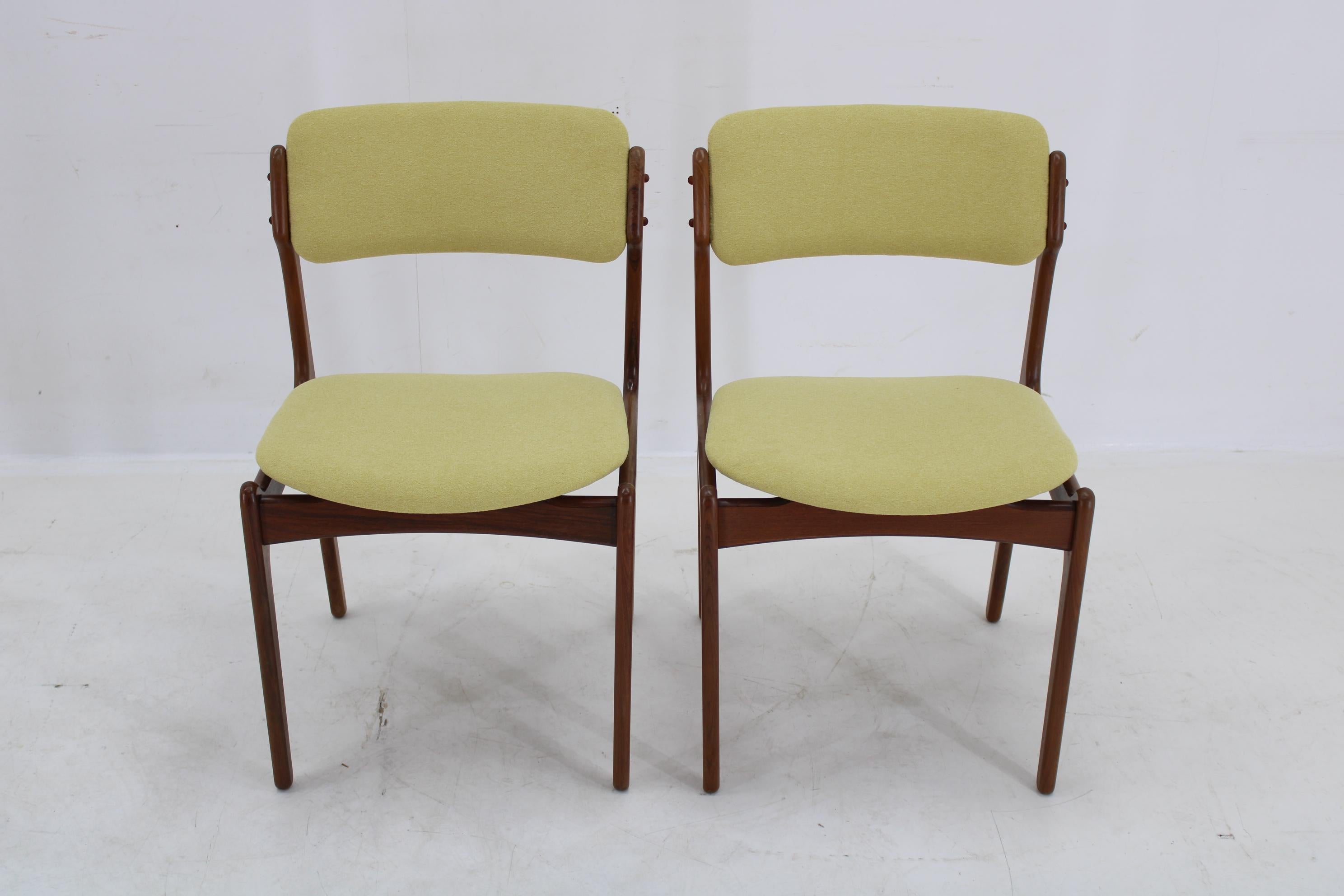 Tissu 1960s Erik Buch Set of Six Restored Teak Dining Chairs, Denmark en vente
