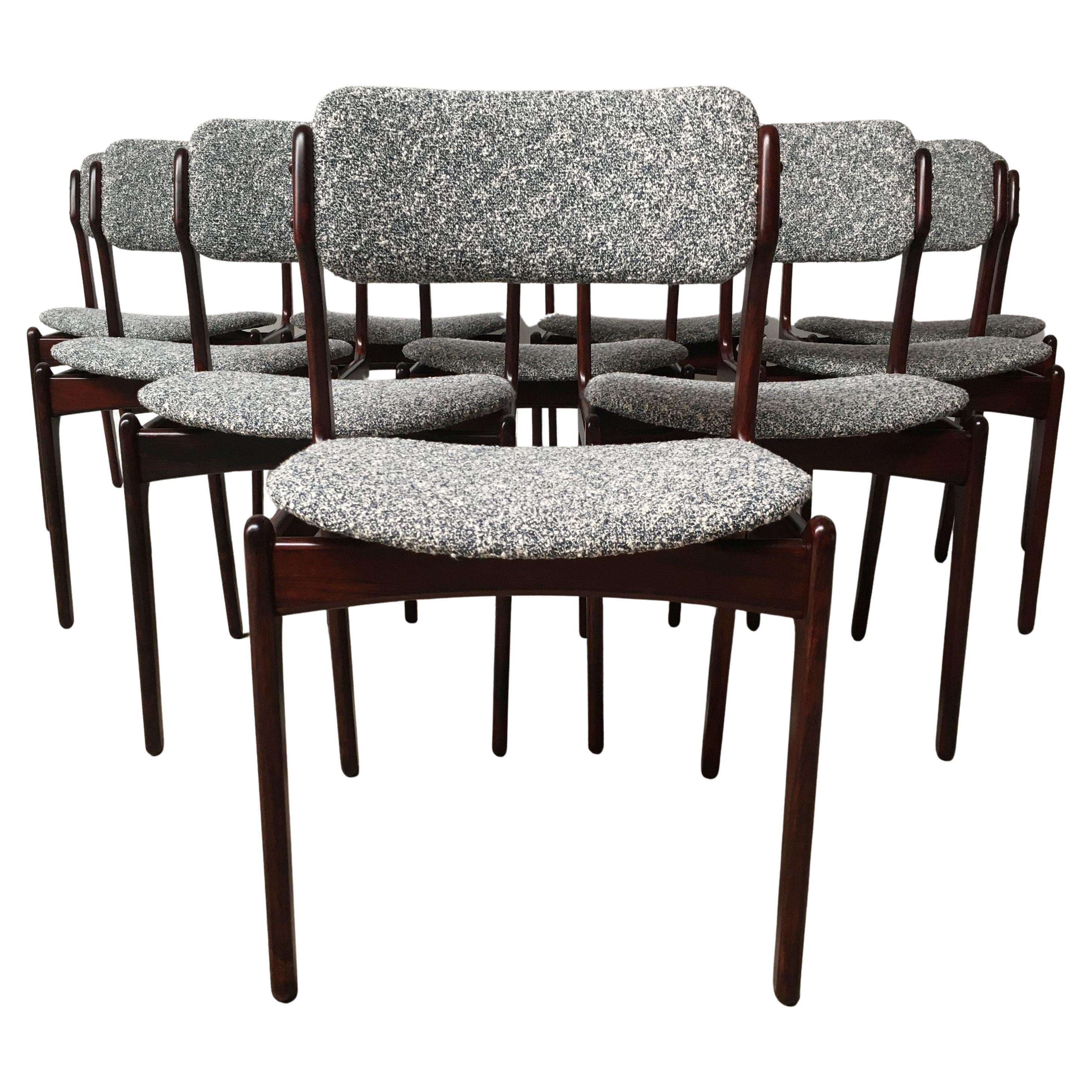 Set di dieci sedie da pranzo in palissandro completamente restaurate e personalizzabili degli anni '60 Erik Buch
