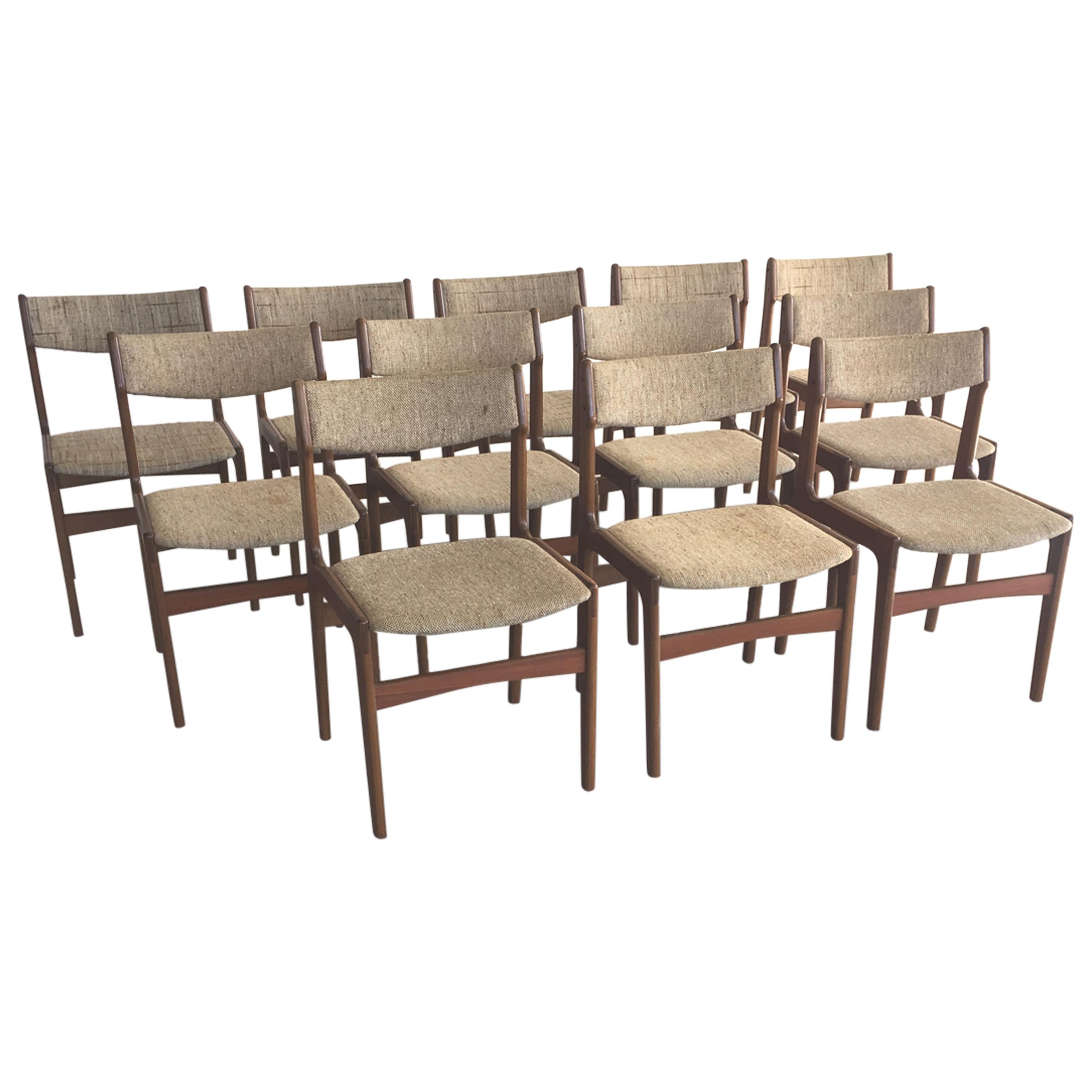 1960s Erik Buch Set of 12 Danish Teak Dining Chairs Inc. Reupholstery