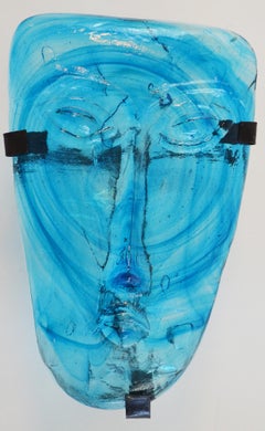 1960s Erik Höglund for Kosta Boda Blue Art Glass Face Mask Wall Hanging