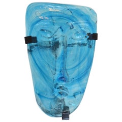 1960s Erik Höglund for Kosta Boda Blue Art Glass Face Mask Wall Hanging