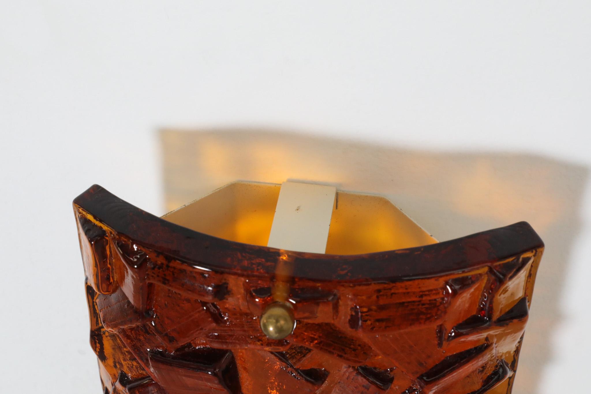 1960s, Erik Höglund Inspired, Molded Orange Glass Sconce by Vitrika 3