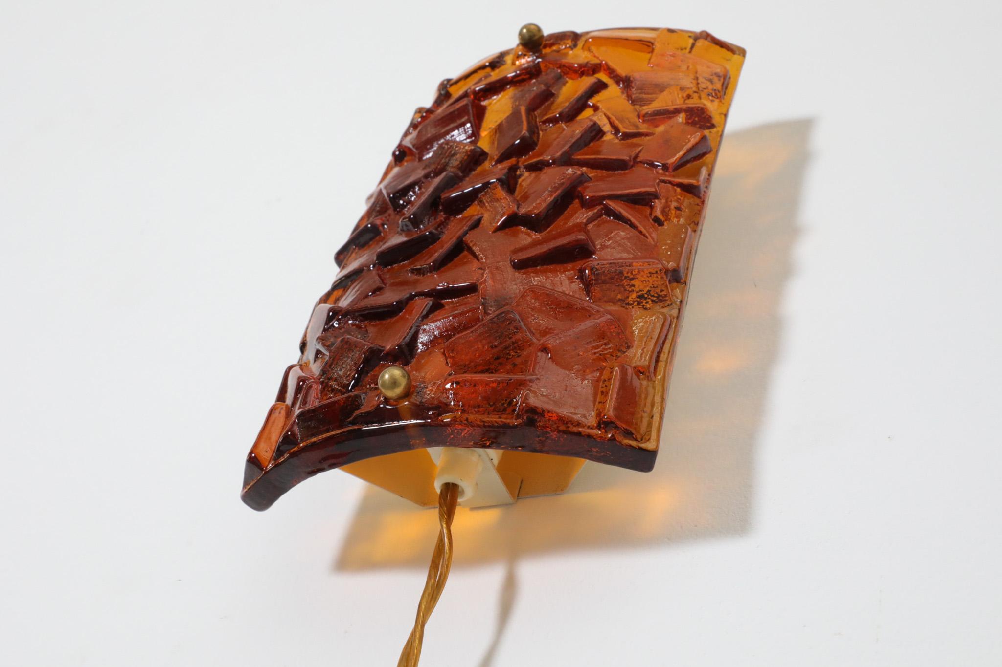 1960s, Erik Höglund Inspired, Molded Orange Glass Sconce by Vitrika 4