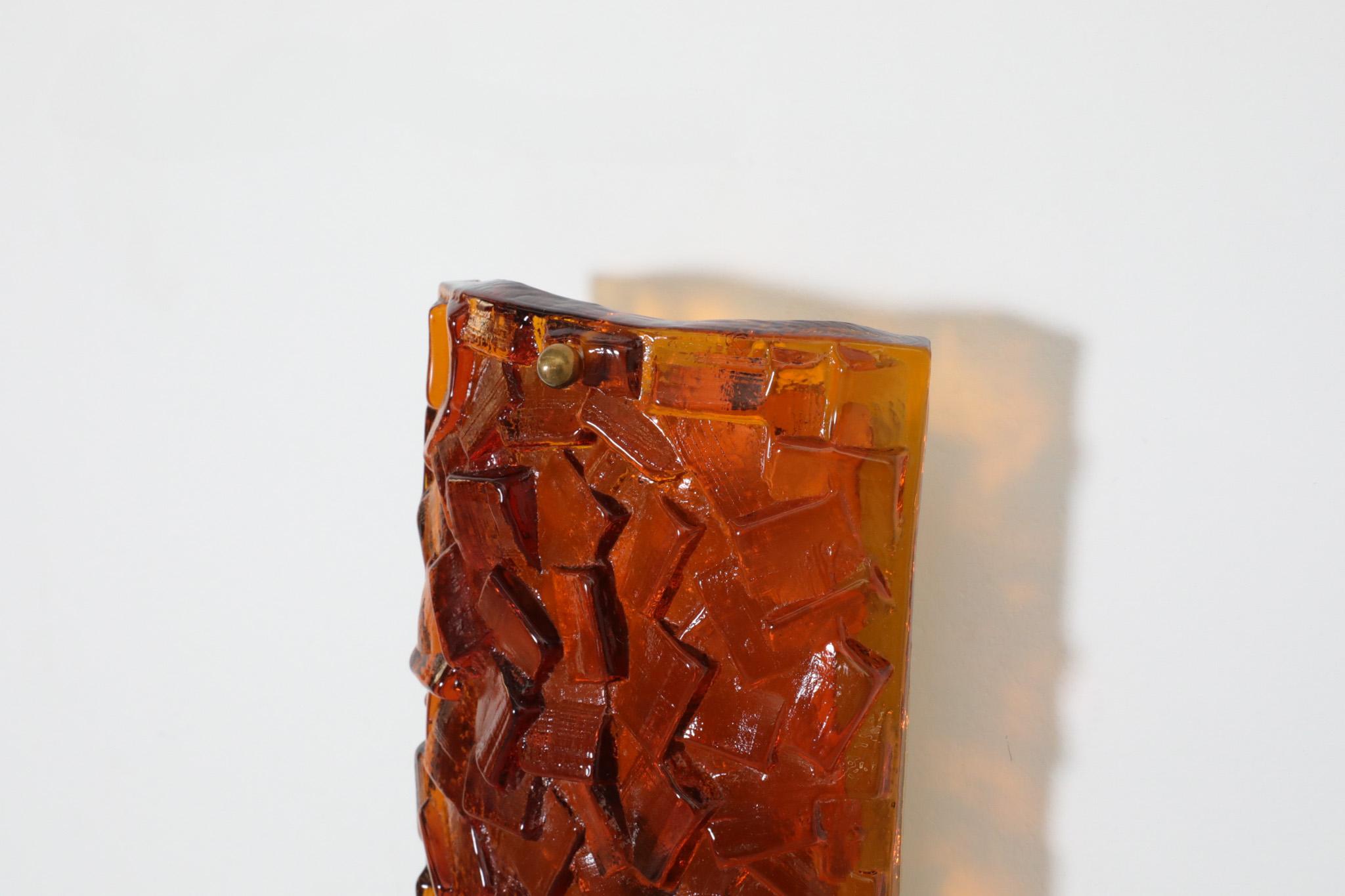 Metal 1960s, Erik Höglund Inspired, Molded Orange Glass Sconce by Vitrika
