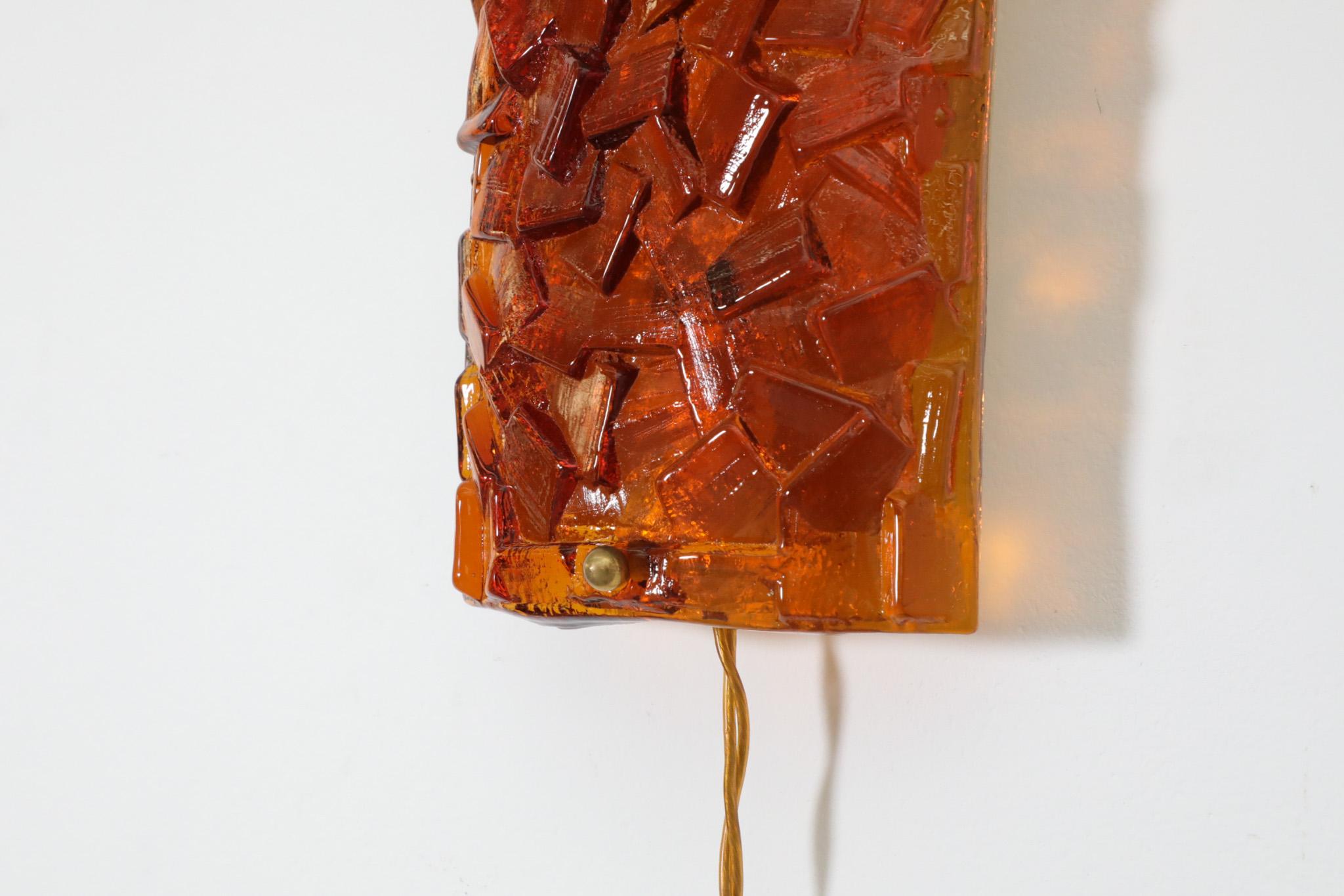 1960s, Erik Höglund Inspired, Molded Orange Glass Sconce by Vitrika 1
