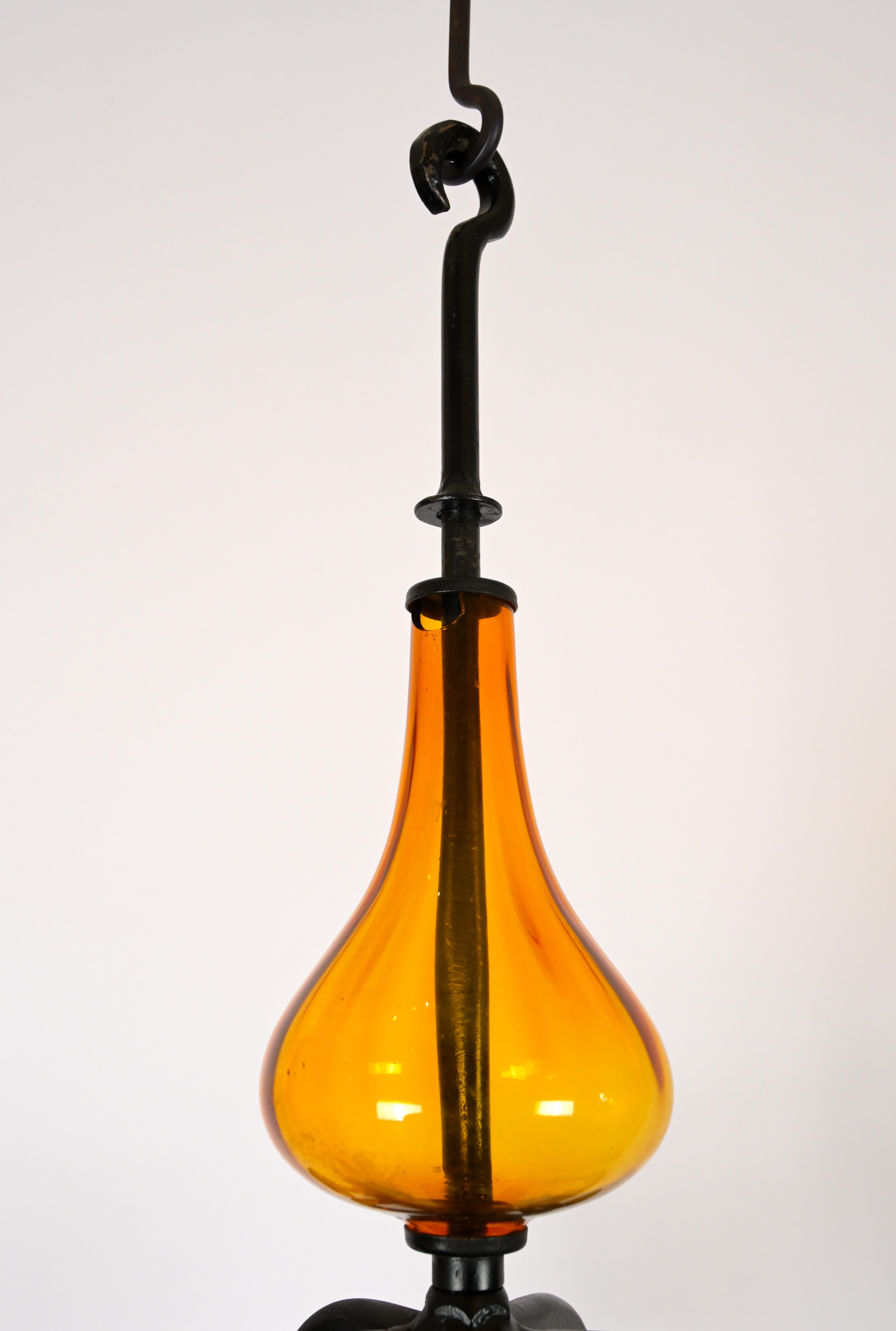 Swedish 1960s Erik Hoglund Six Arm Orange Glass Chandelier For Sale