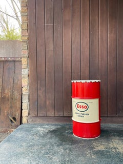 1960 ESSO 1/2 Barril Aceite Vintage Gasolinera Basurero Jarrón Cultura Escultura