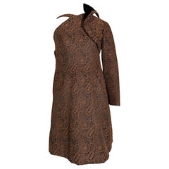 1960s Estevez 2-Piece Black/Brown Paisley Midi A-Line Dress w Cropped Bolero