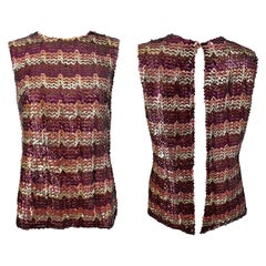 1960s ESTEVEZ Lentejuelas Rosa Oro Marrón Lentejuelas Espalda Abierta Vintage 60s Trapecio Top