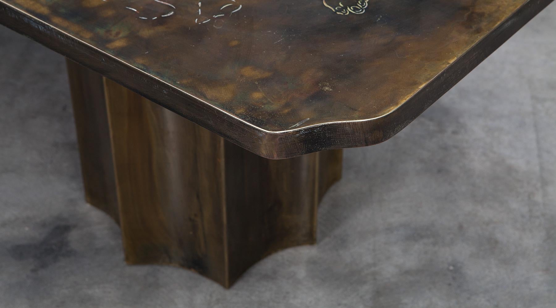 Mid-Century Modern 1960s Etched Bronze Coffee Table by Philip and Kelvin LaVerne