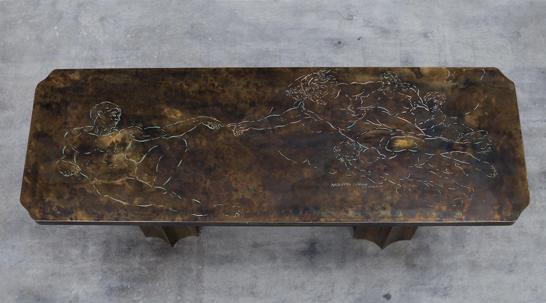 1960s Etched Bronze Coffee Table by Philip and Kelvin LaVerne In Good Condition In Frankfurt, Hessen, DE