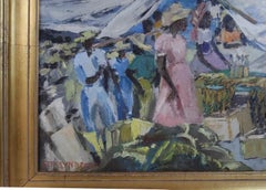 1960’s Ethelyn P.Cobb Floating Market Scene Oil on Canvas