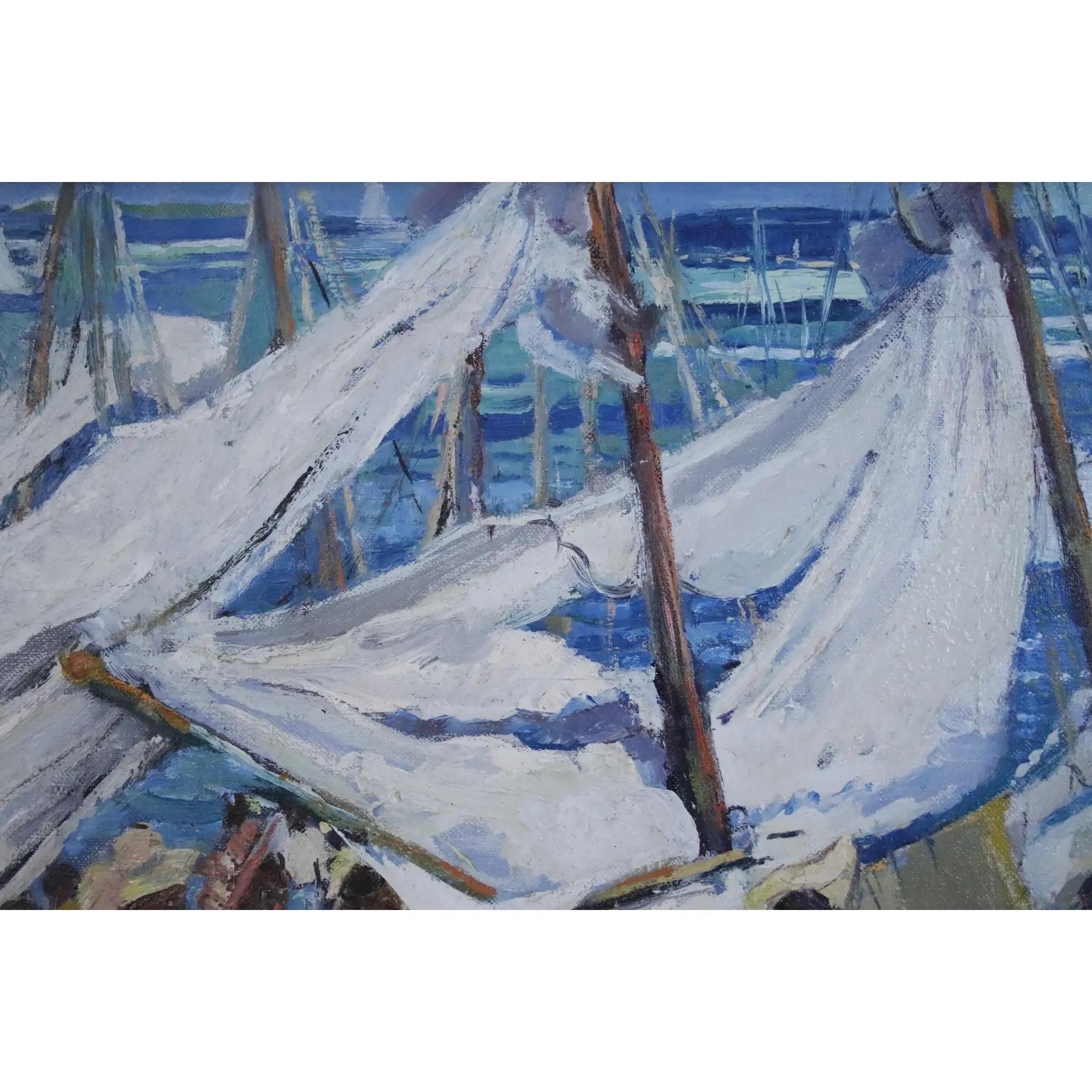 1960’s Ethelyn P.Cobb Floating Market Scene Oil on Canvas (20. Jahrhundert) im Angebot