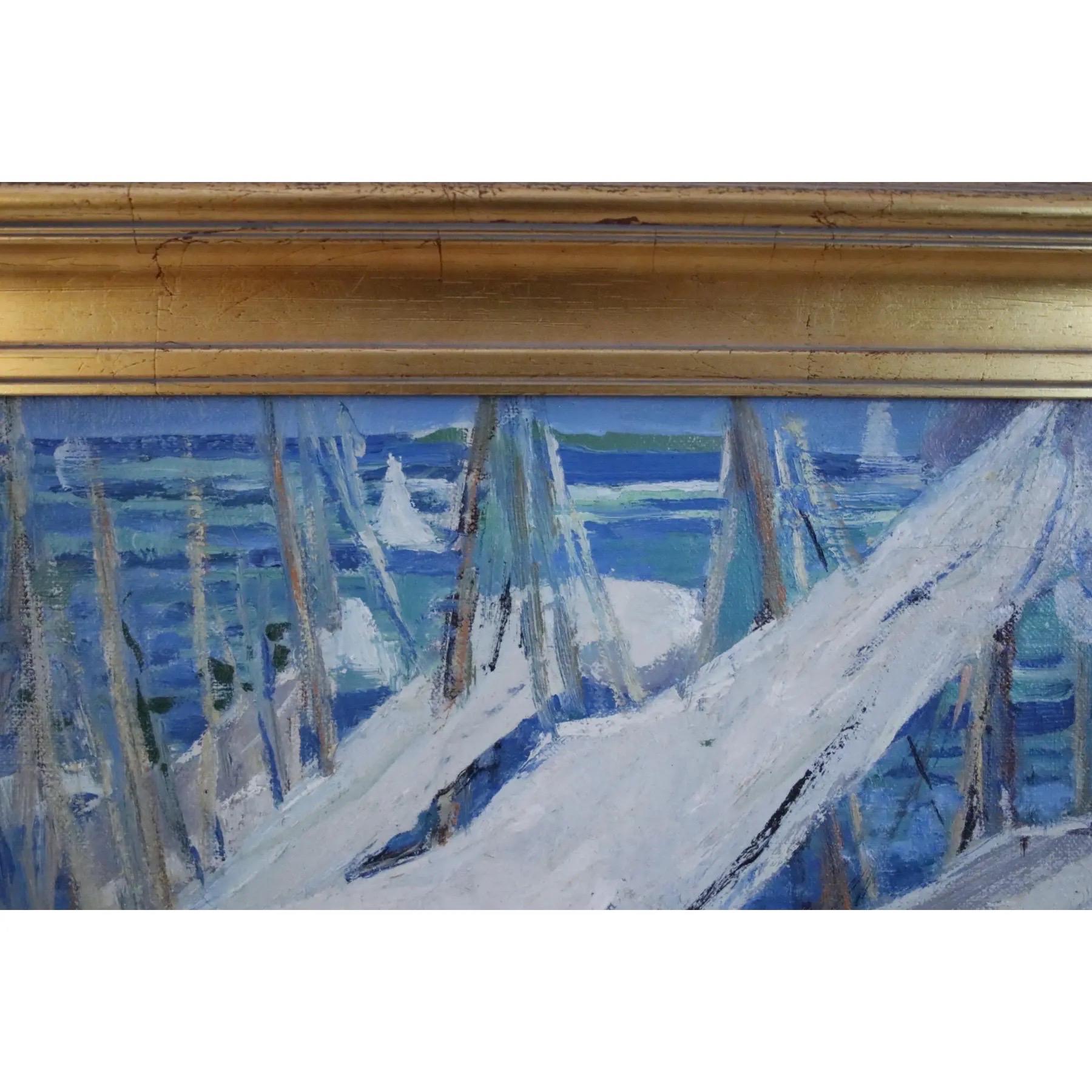 1960’s Ethelyn P.Cobb Floating Market Scene Oil on Canvas (Leinwand) im Angebot