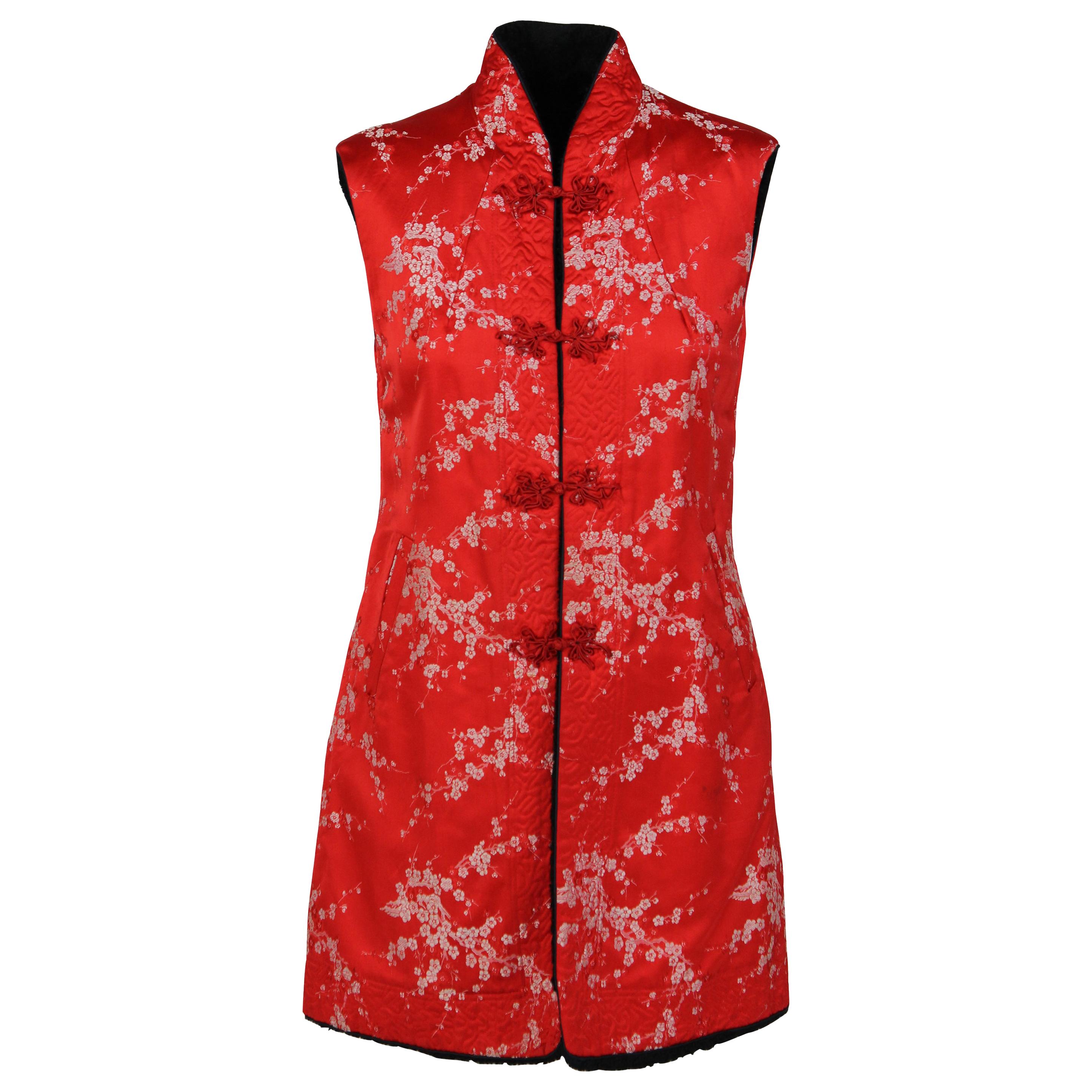 1960S Ethnic Red Floral Vest For Sale