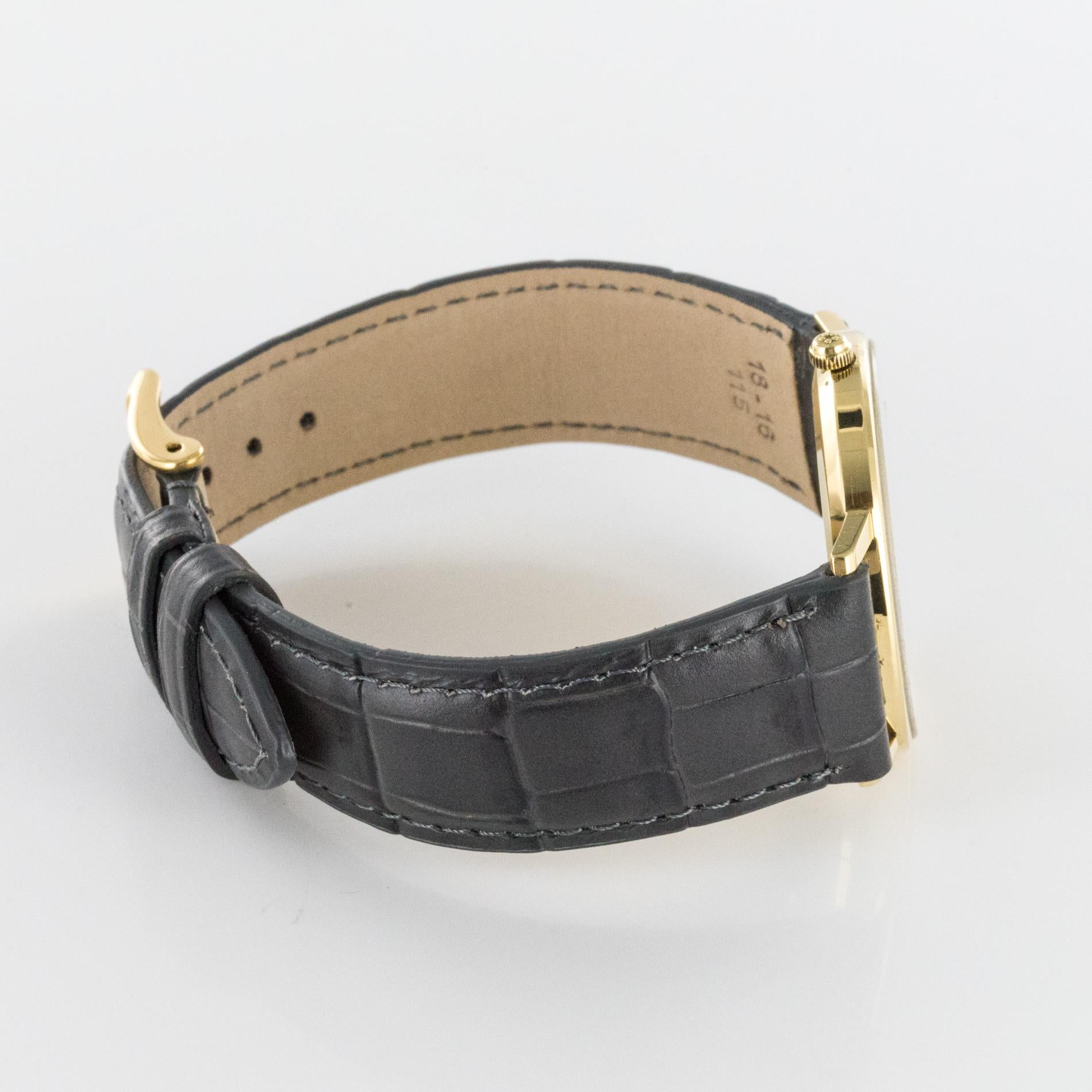 1960s Eterna 18 Karat Yellow Gold Leather Bracelet Men Wristwatch 4