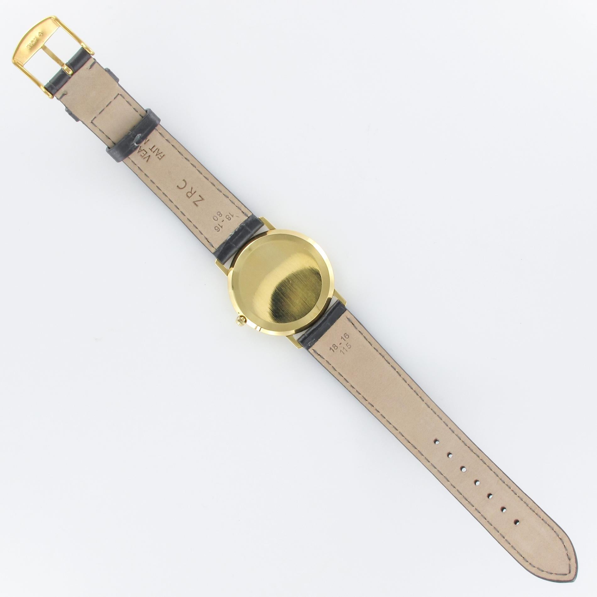 1960s Eterna 18 Karat Yellow Gold Leather Bracelet Men Wristwatch 6