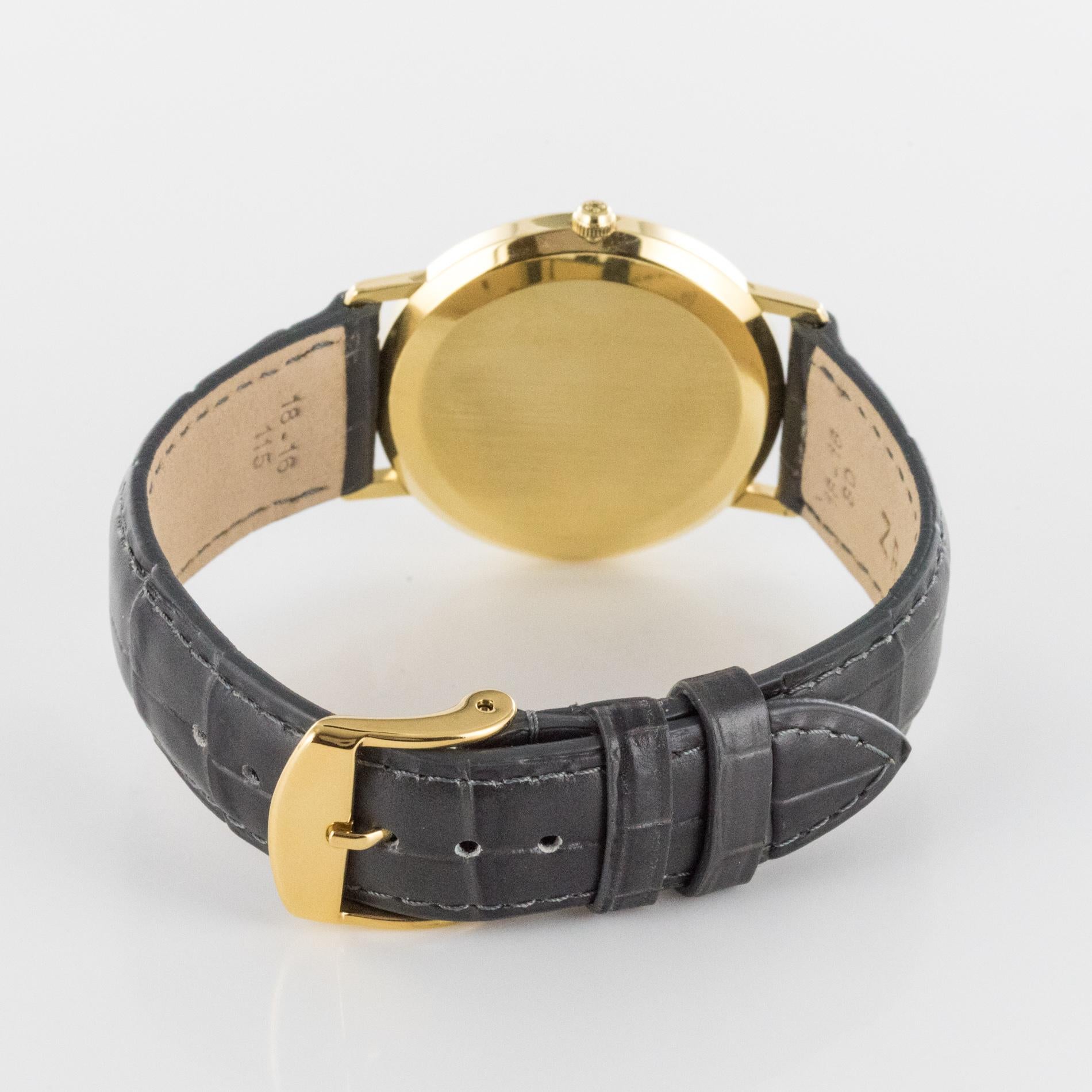 1960s Eterna 18 Karat Yellow Gold Leather Bracelet Men Wristwatch 1