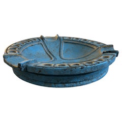 1969 Etruscan Inspired Blue and Yellow Ceramic Italian Ashtray by Casucci