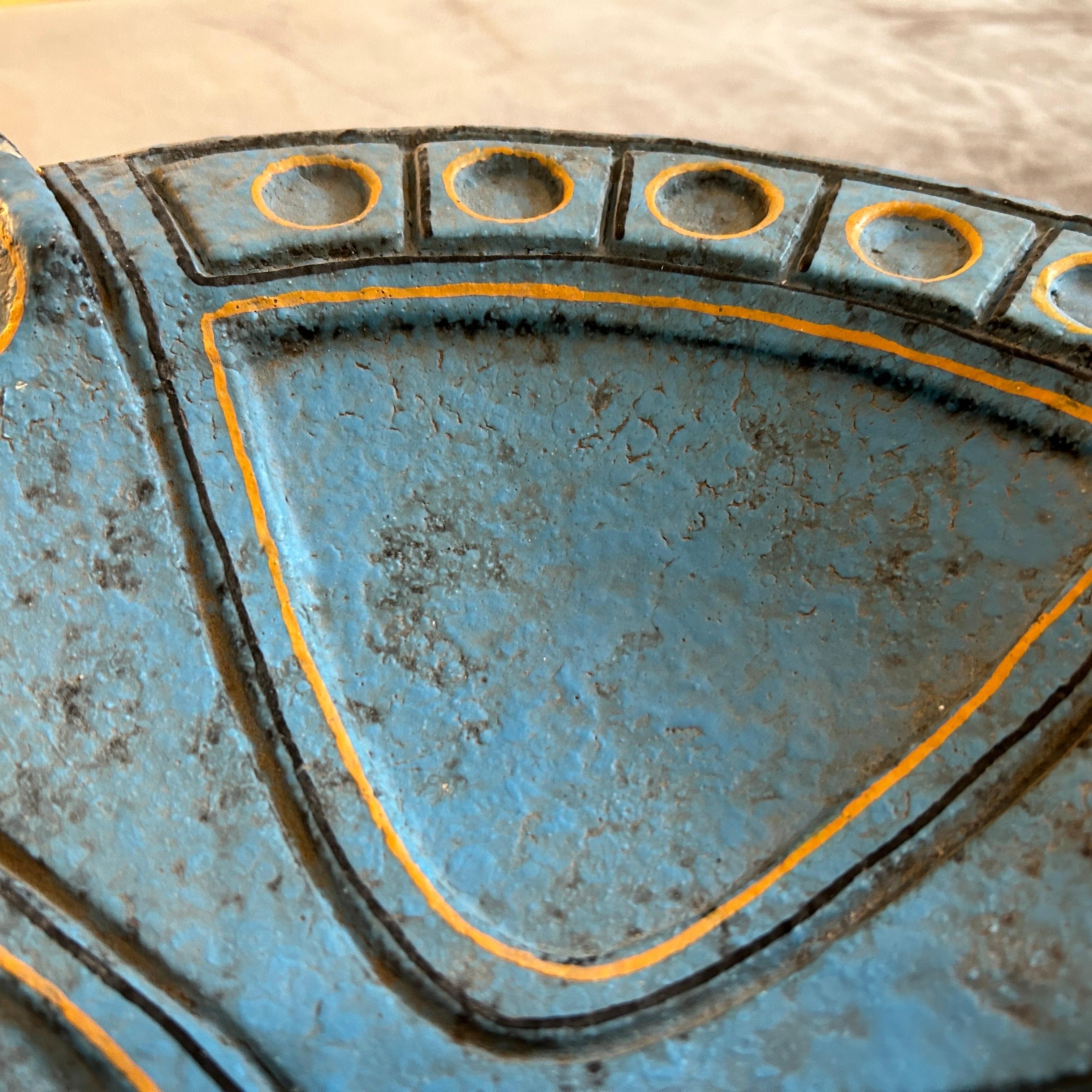 1969 Etruscan Inspired Blue and Yellow Ceramic Italian Ashtray by Casucci For Sale 3