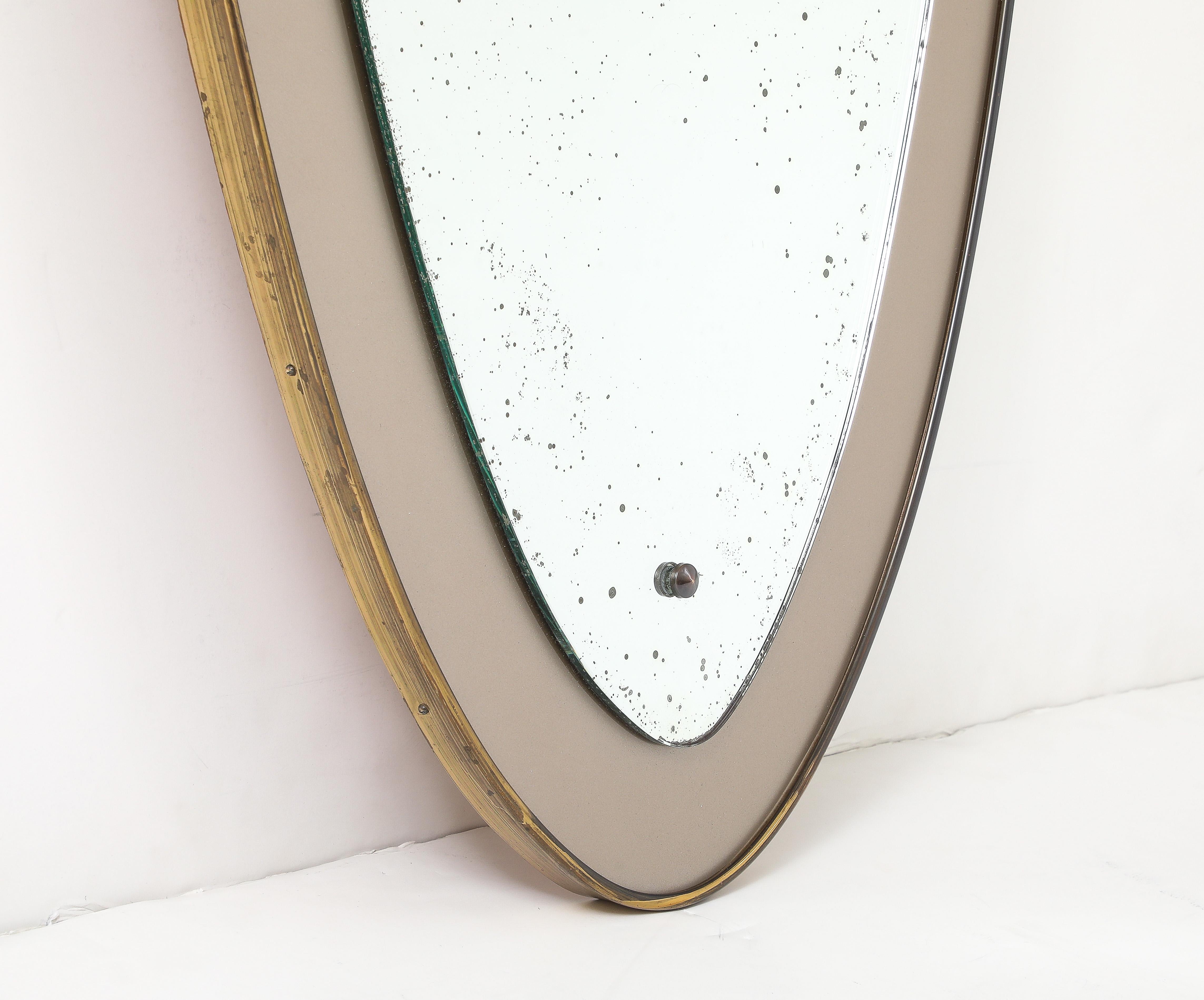 Specchio da parete in ottone degli anni '60 attribuito a Ettore Sottsass in vendita 1