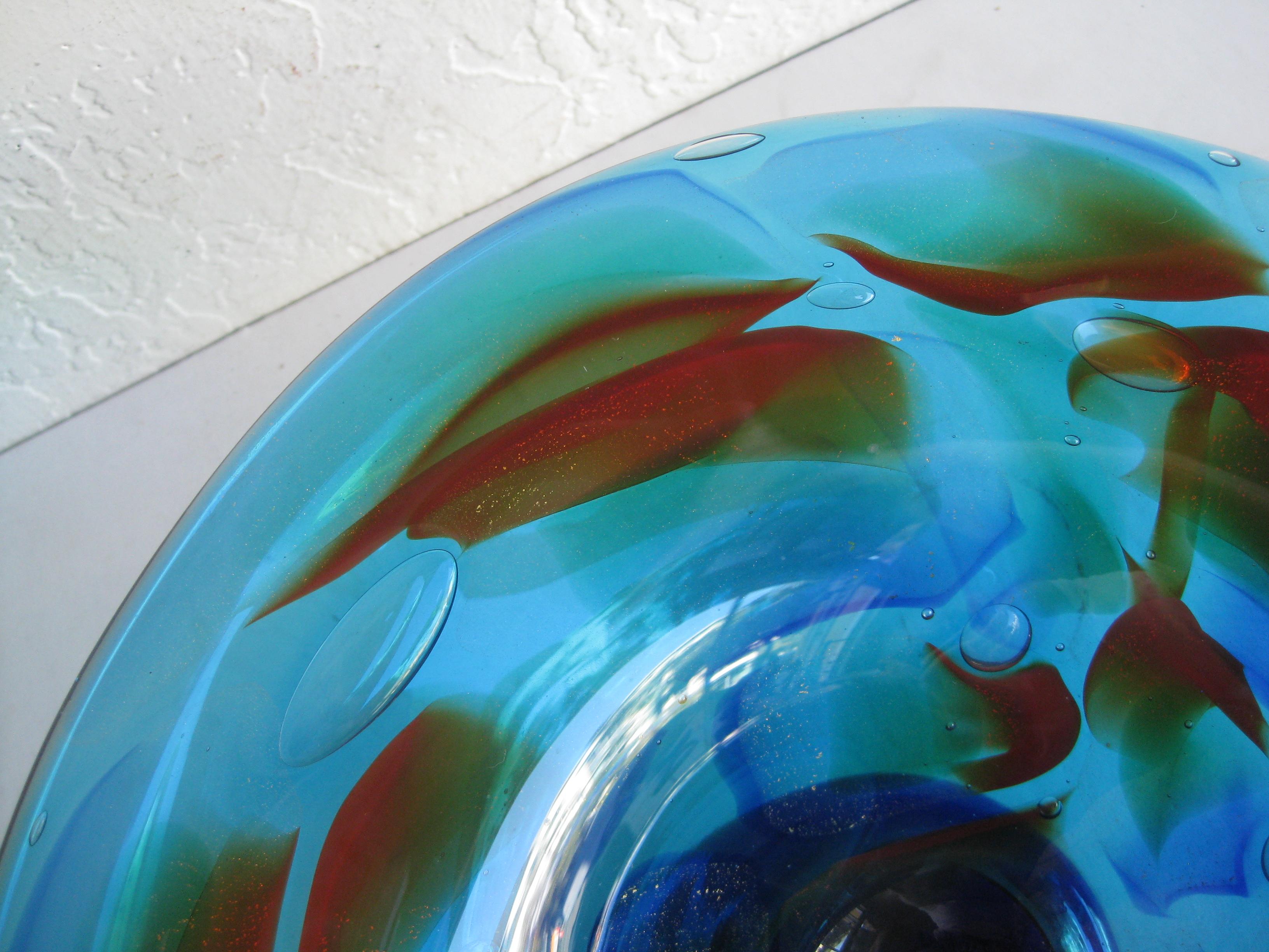 1960s Eugenio Ferro Murano Art Glass Blue Large Bowl Vase Sculpture, Italy For Sale 4